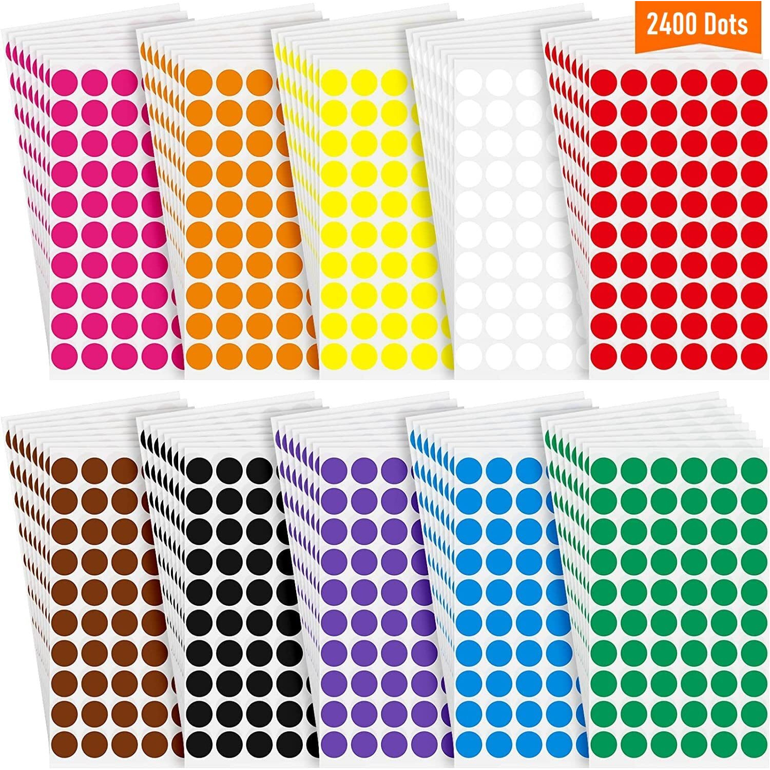 True-Ally 2400 Piece Mix Color 12Mm (0.5 Inch) Round Dot Sticker Self Adhesive Labels Writable Surface For Kids Activity, File Classification, Calendar Planner (Mix Color)