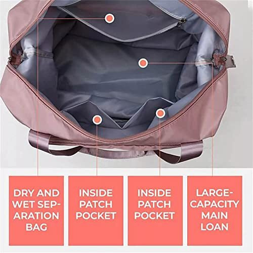 Lnt Nylon Large Capacity Folding Womens Travel Bag Travel Lightweight Waterproof Carry On Luggage Bags With Fixed Strap Dry & Wet Separation Foldable Duffel Bag Peach (Peach Pocket),55 Cms