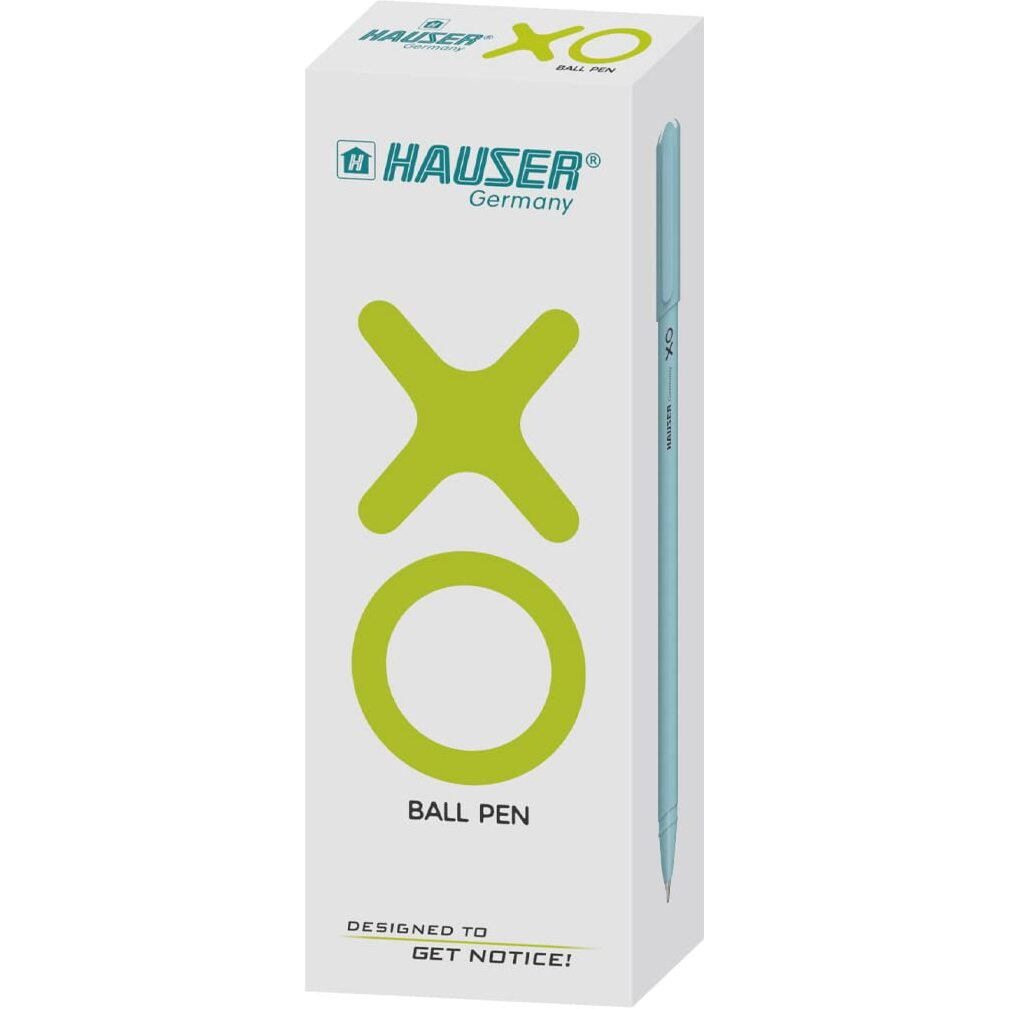 Hauser Xo 0.7Mm Ball Pen Box Pack | Sleek Body & Minimalistic Design | Matt Finish & Solid Body Type | Low Viscosity Ink With Ultra Durable Tip | Blue Ink, Pack Of 10 Pens