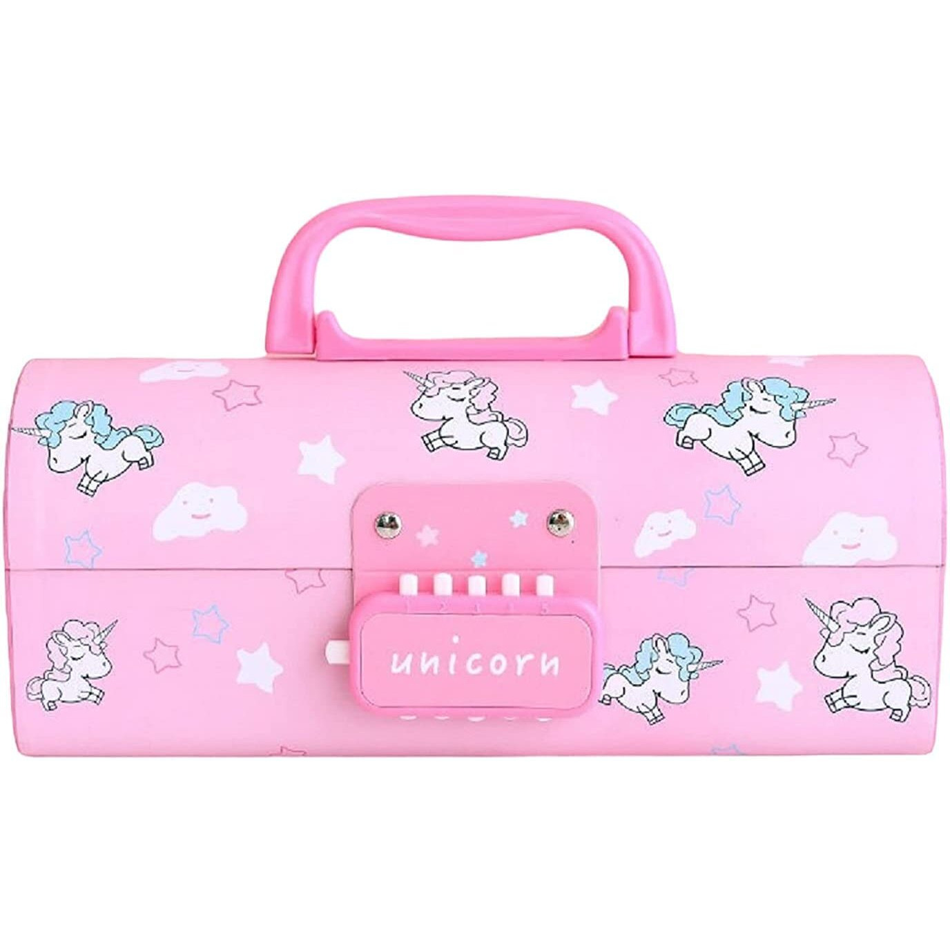 Manaki Enterprise Plastic Kids Pen&Pencil Box|Suitcase Style Password Lock Pencil Case,Multi-Layer Pencil Box,Boys,Girls,Stationary Organizer Case For Kids,Return Gift For Kids (Unicorn-Pink)