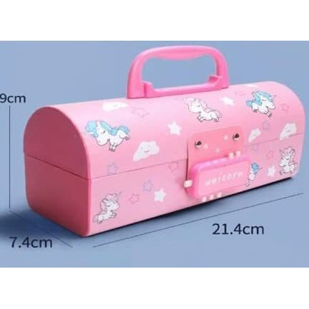 Manaki Enterprise Plastic Kids Pen&Pencil Box|Suitcase Style Password Lock Pencil Case,Multi-Layer Pencil Box,Boys,Girls,Stationary Organizer Case For Kids,Return Gift For Kids (Unicorn-Pink)