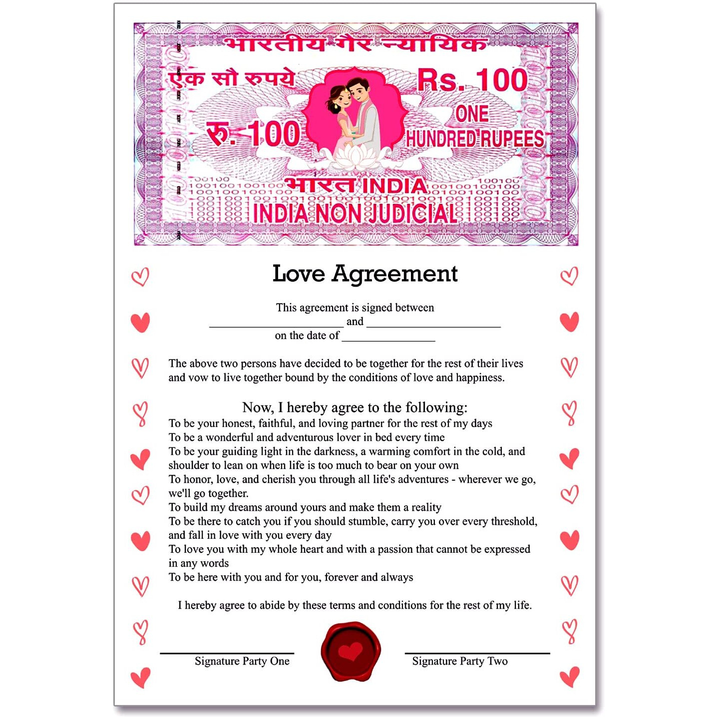 Exciting Lives Love Contract Agreement - Certificate Gift For Valentines Day, Anniversary, Wedding - For Husband, Wife, Boyfriend, Girlfriend - 8.3 X 11.7 Inches