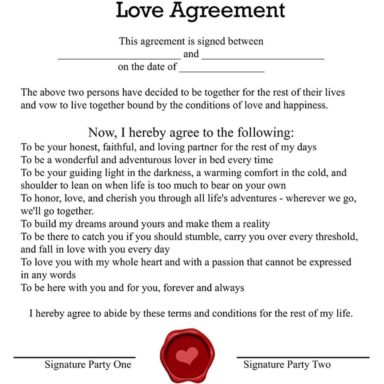 Exciting Lives Love Contract Agreement - Certificate Gift For Valentines Day, Anniversary, Wedding - For Husband, Wife, Boyfriend, Girlfriend - 8.3 X 11.7 Inches