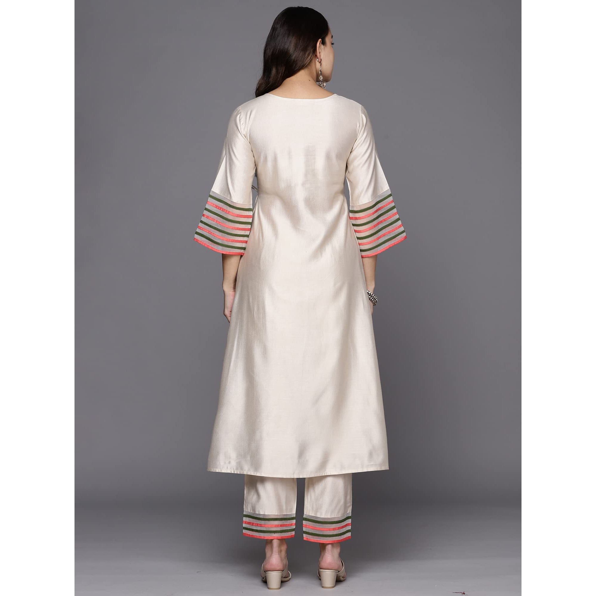 Indo Era Rayon Women's Liva Embroidered A-Line Kurta Set (Ks9Wh4918Xxl_White_2Xl-Size, Regular Fit)