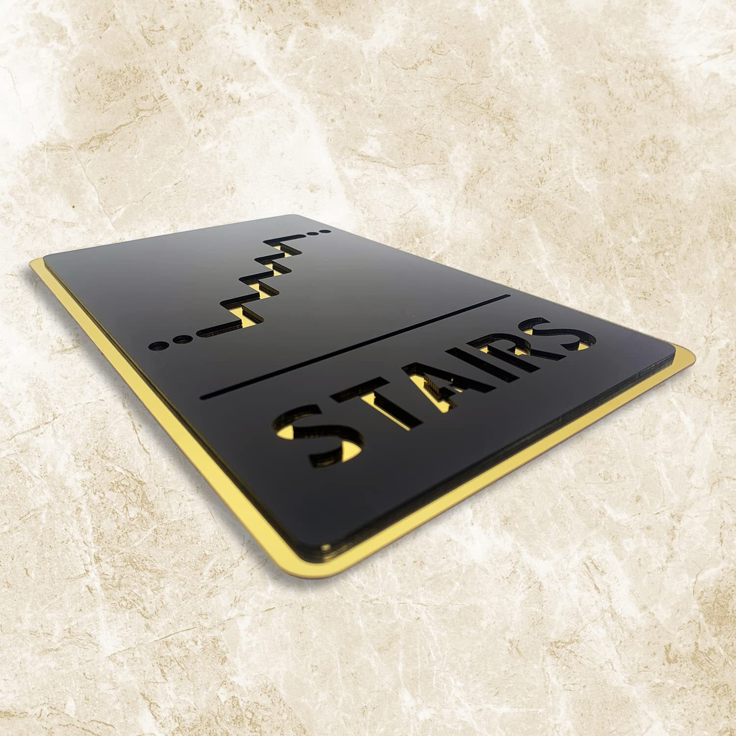 Vertical Root Inc Stairs Black Gold Self Adhesive Sign 5.5 Inch By 9 Inch, Mall Business Stores Cafe Shop Corporate Hospital Hotel School Office