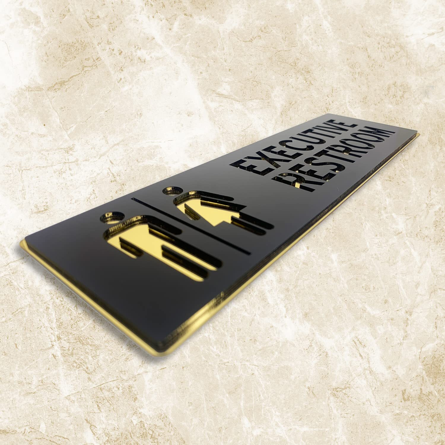 Vertical Root Inc Executive Restroom Sign Black Gold Self Adhesive Sign 10 Inch By 3 Inch For Corporate Mall Business Cafe Shop Stores Office Hospital Hotel School