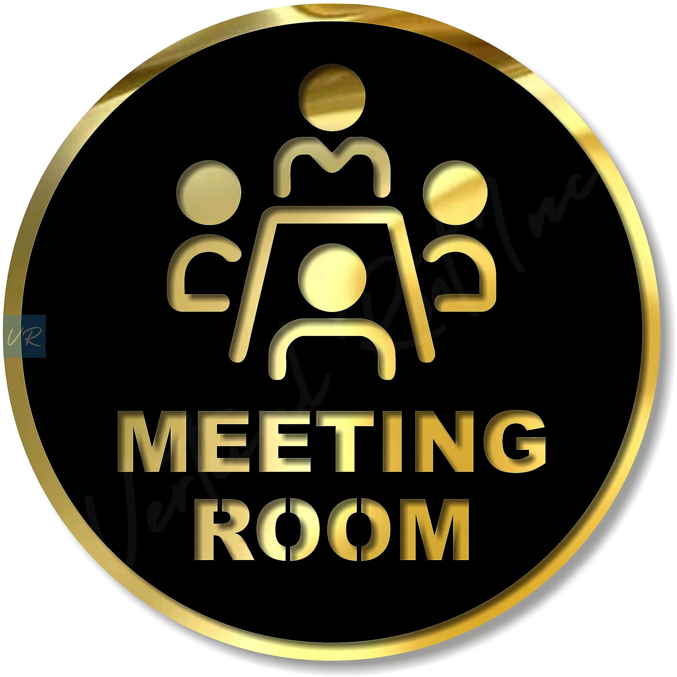 Vertical Root Inc Premium Black Gold Finish Acrylic Meeting Room Door Sign Easy To Mount 3M Self-Adhesive Tape Signage For Hotel Office Resort Society Corporate Business Hospital