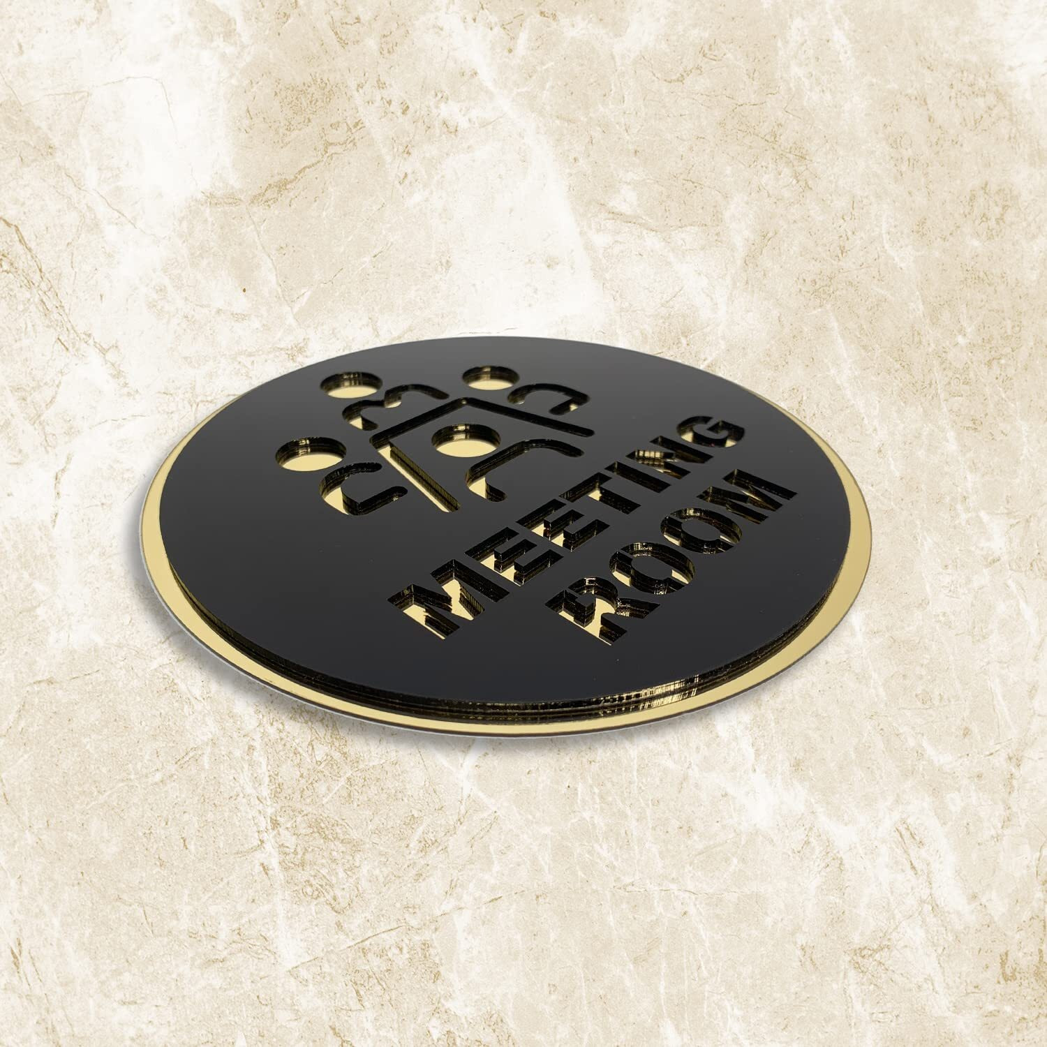 Vertical Root Inc Premium Black Gold Finish Acrylic Meeting Room Door Sign Easy To Mount 3M Self-Adhesive Tape Signage For Hotel Office Resort Society Corporate Business Hospital