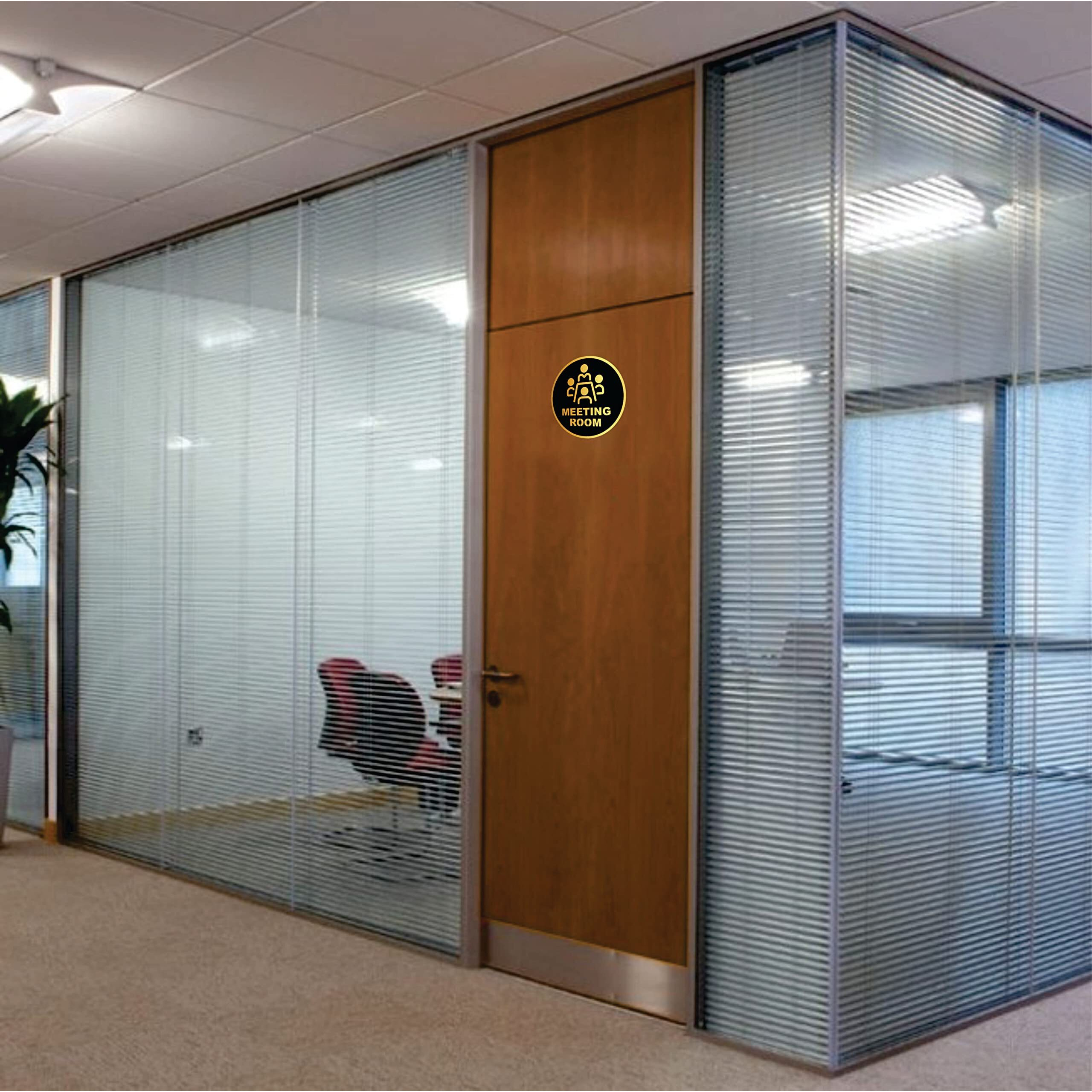 Vertical Root Inc Premium Black Gold Finish Acrylic Meeting Room Door Sign Easy To Mount 3M Self-Adhesive Tape Signage For Hotel Office Resort Society Corporate Business Hospital