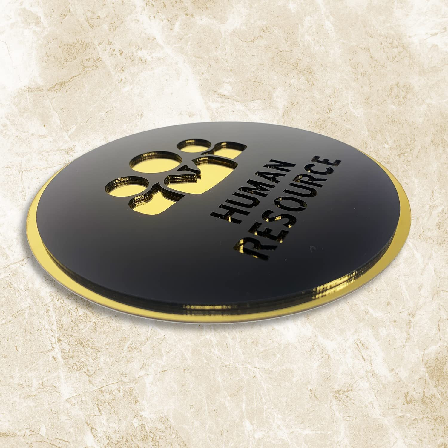 Vertical Root Inc Premium Black Gold Finish Acrylic Human Resource Door Sign Easy To Mount 3M Self-Adhesive Tape Signage For Hotel Office Resort Society Corporate Business Hospital