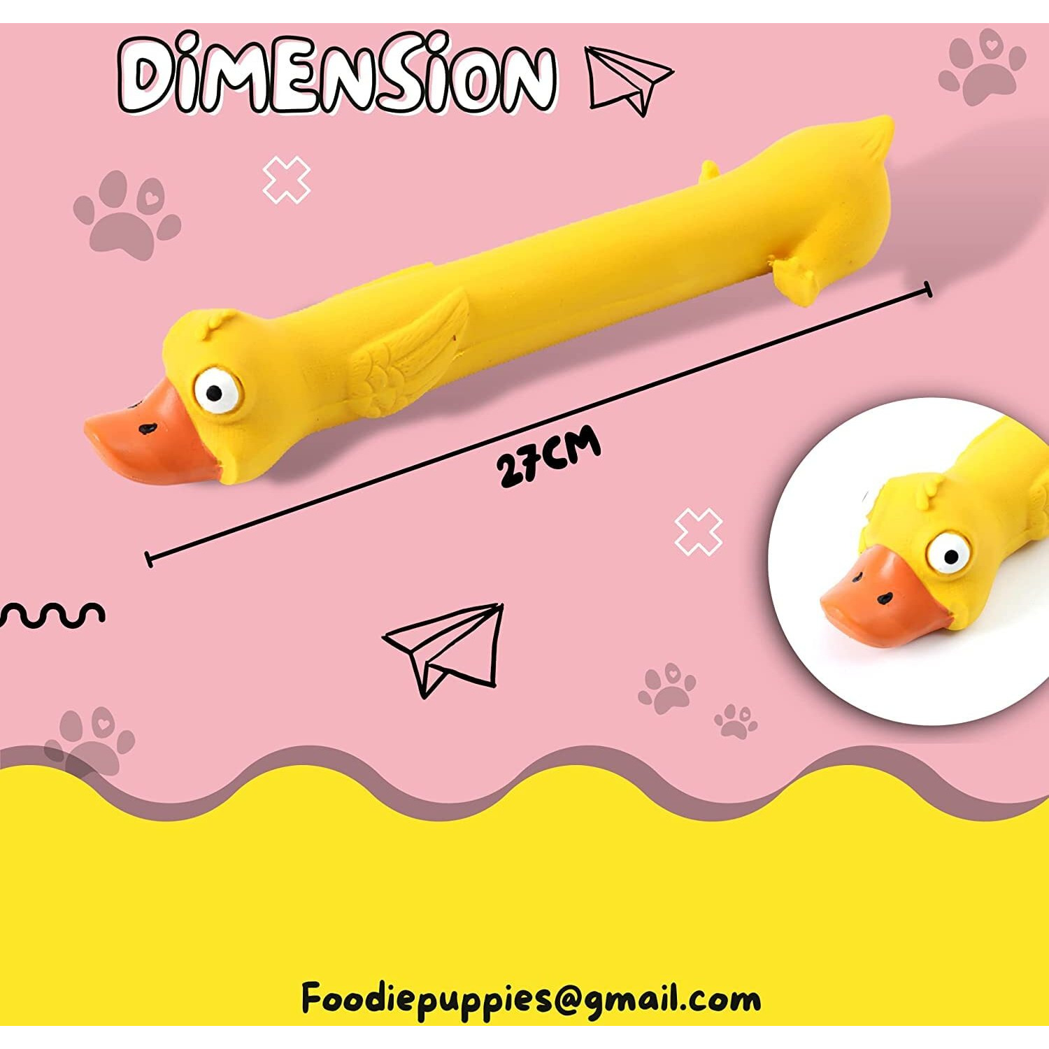 Foodie Puppies Latex Squeaky Dogs Toy | Non-Toxic, Soft Rubber, Interactive, Chewing, Teething, Fetch Play Toy For Small To Medium Dogs (Long Duck)