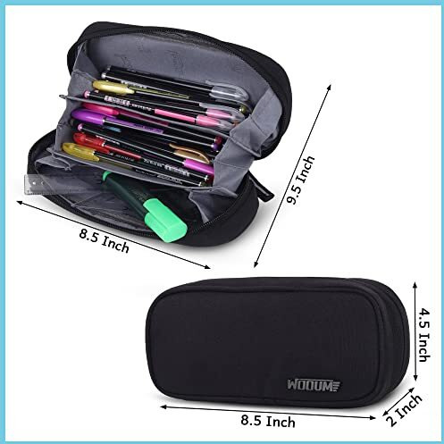 Wooum Wide Opening Pencil Bag, Pen Pouch, Pen Bag, Pencil Holder, School Supplies Stationary Bag Big Capacity (Black)