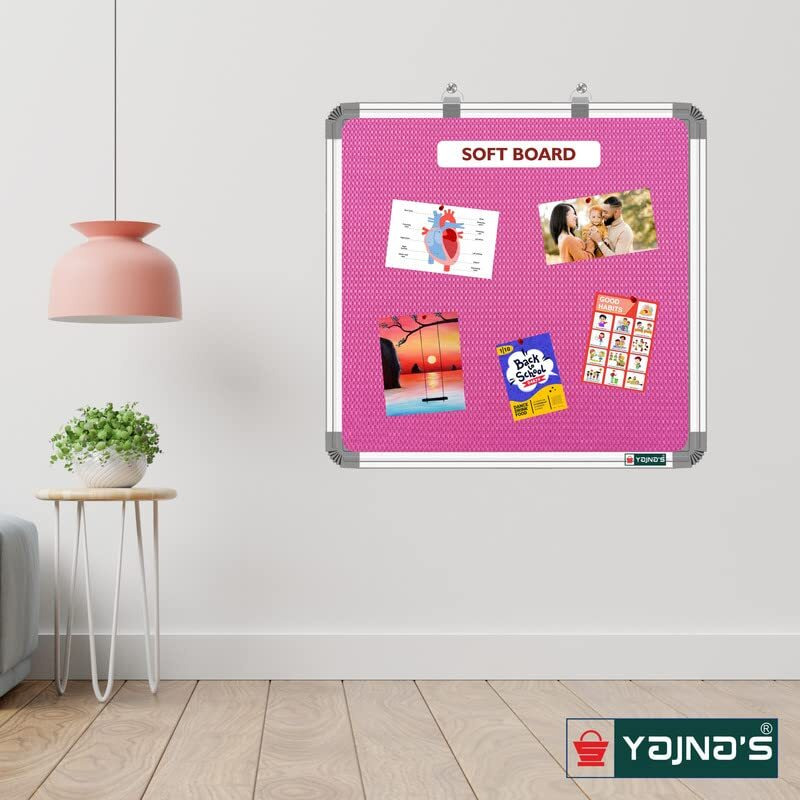 Yajnas 41X41 Cm Premium Material Pink Color Notice Board/Soft Board/Bulletin Board/Pin-Up Display Board With 50 Pins For Study Room, Office, School & Home Use
