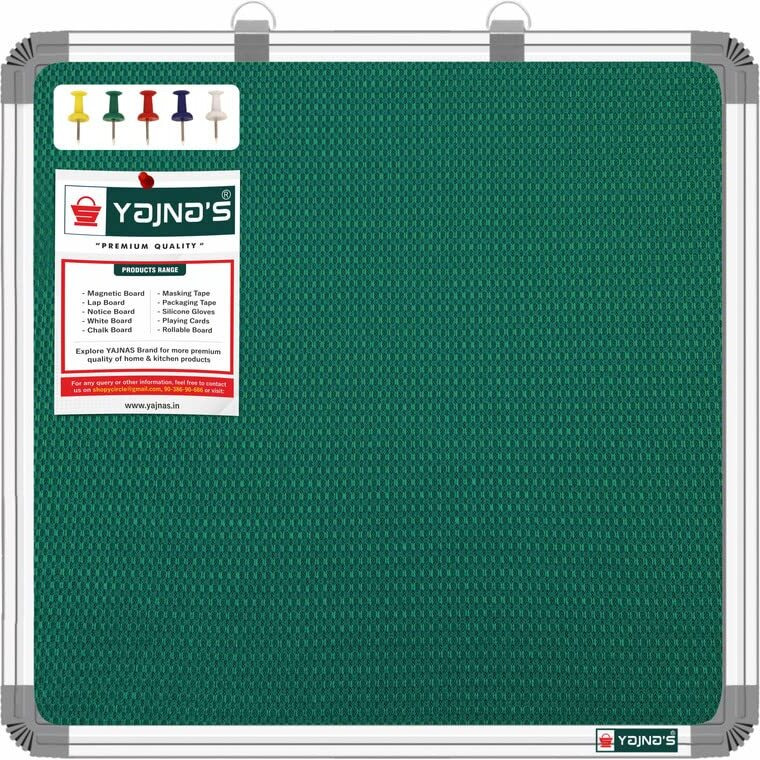 Yajnas 41X41 Cm Premium Material Green Color Notice Board/Soft Board/Bulletin Board/Pin-Up Display Board With 50 Pins For Study Room, Office, School & Home Use