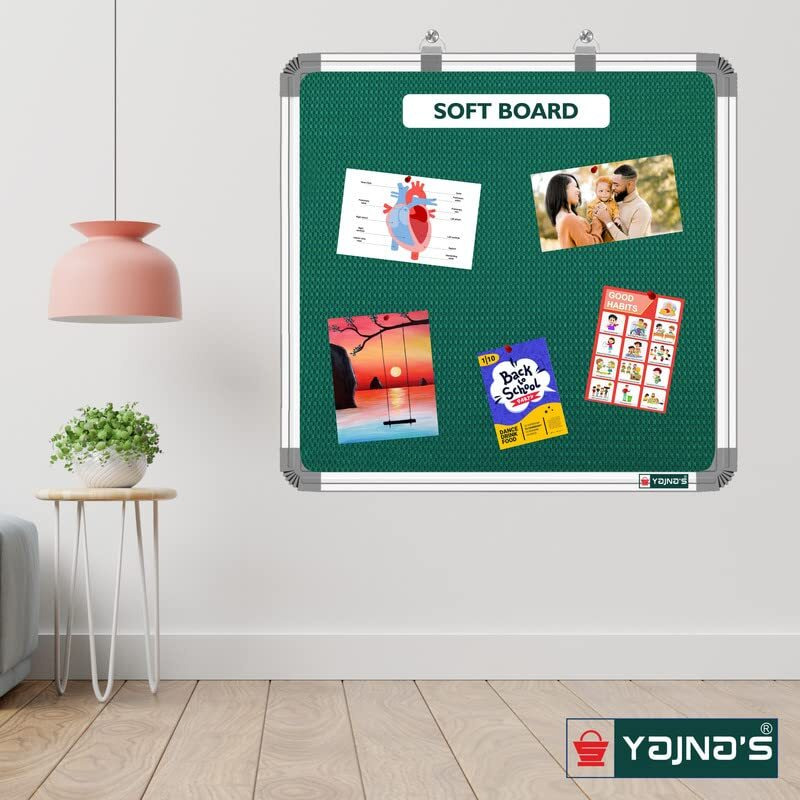 Yajnas 41X41 Cm Premium Material Green Color Notice Board/Soft Board/Bulletin Board/Pin-Up Display Board With 50 Pins For Study Room, Office, School & Home Use