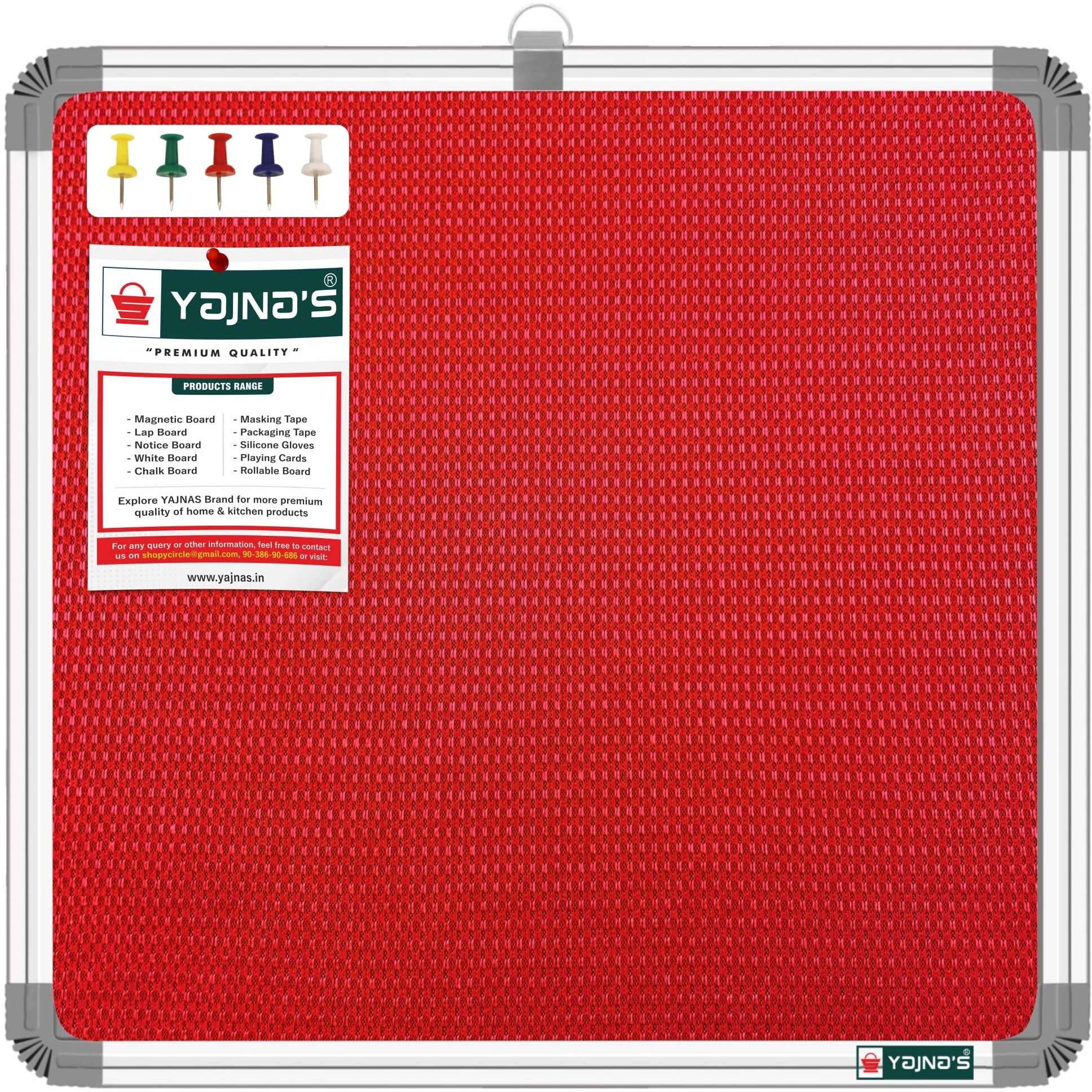 Yajnas 28X28 Cm Premium Material Red Color Notice Board/Soft Board/Bulletin Board/Pin-Up Display Board With 50 Pins For Study Room, Office, School & Home Use