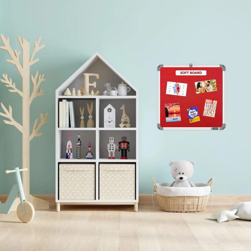 Yajnas 28X28 Cm Premium Material Red Color Notice Board/Soft Board/Bulletin Board/Pin-Up Display Board With 50 Pins For Study Room, Office, School & Home Use