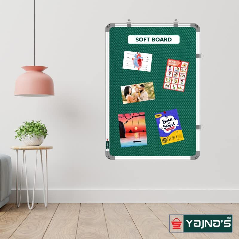 Yajnas 59X41 Cm Premium Material Green Color Notice Board/Soft Board/Bulletin Board/Pin-Up Display Board With 50 Pins For Study Room, Office, School & Home Use