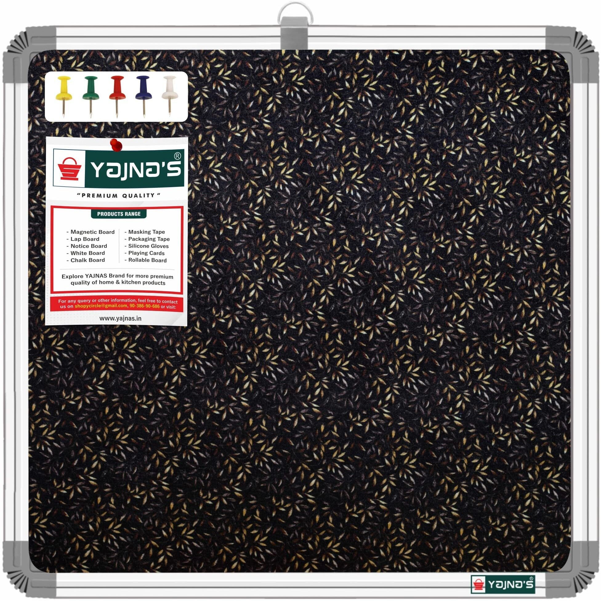Yajnas 28X28 Cm Premium Material Golden Glow Designed Notice Board/Soft Board/Bulletin Board/Pin-Up Display Board With 50 Pins For Study Room, Office, School & Home Use