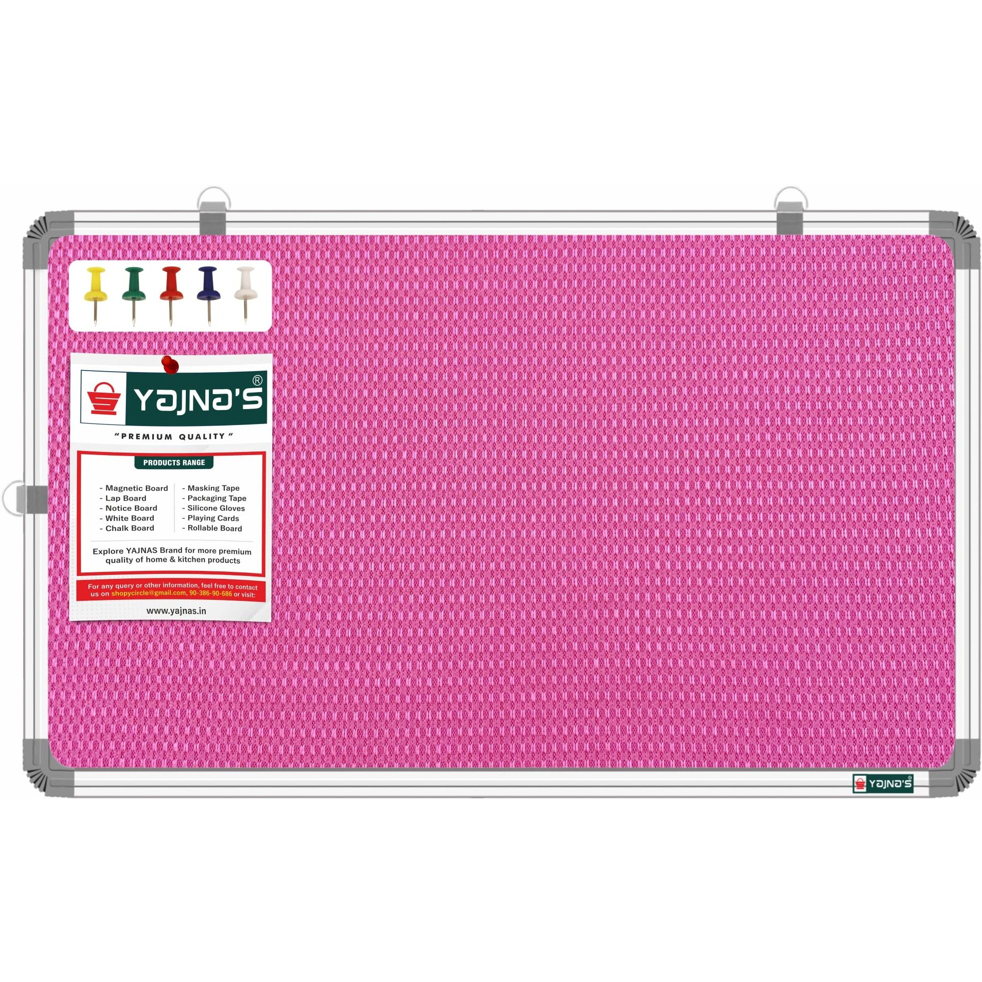 Yajnas 58.5X28 Cm Premium Material Pink Color Notice Board/Soft Board/Bulletin Board/Pin-Up Display Board With 50 Pins For Study Room, Office, School & Home Use