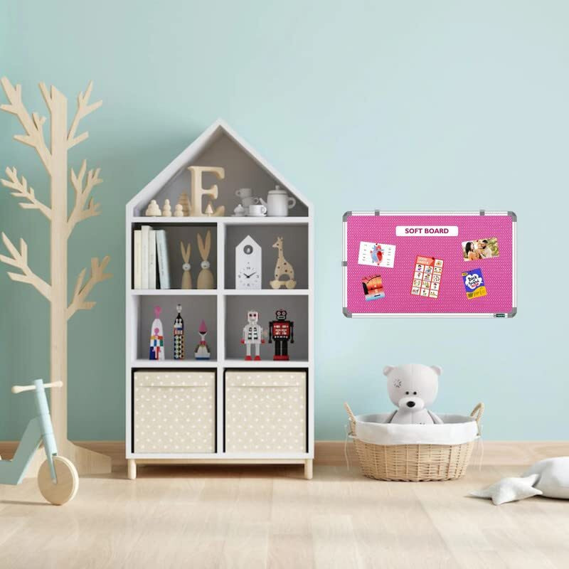 Yajnas 58.5X28 Cm Premium Material Pink Color Notice Board/Soft Board/Bulletin Board/Pin-Up Display Board With 50 Pins For Study Room, Office, School & Home Use