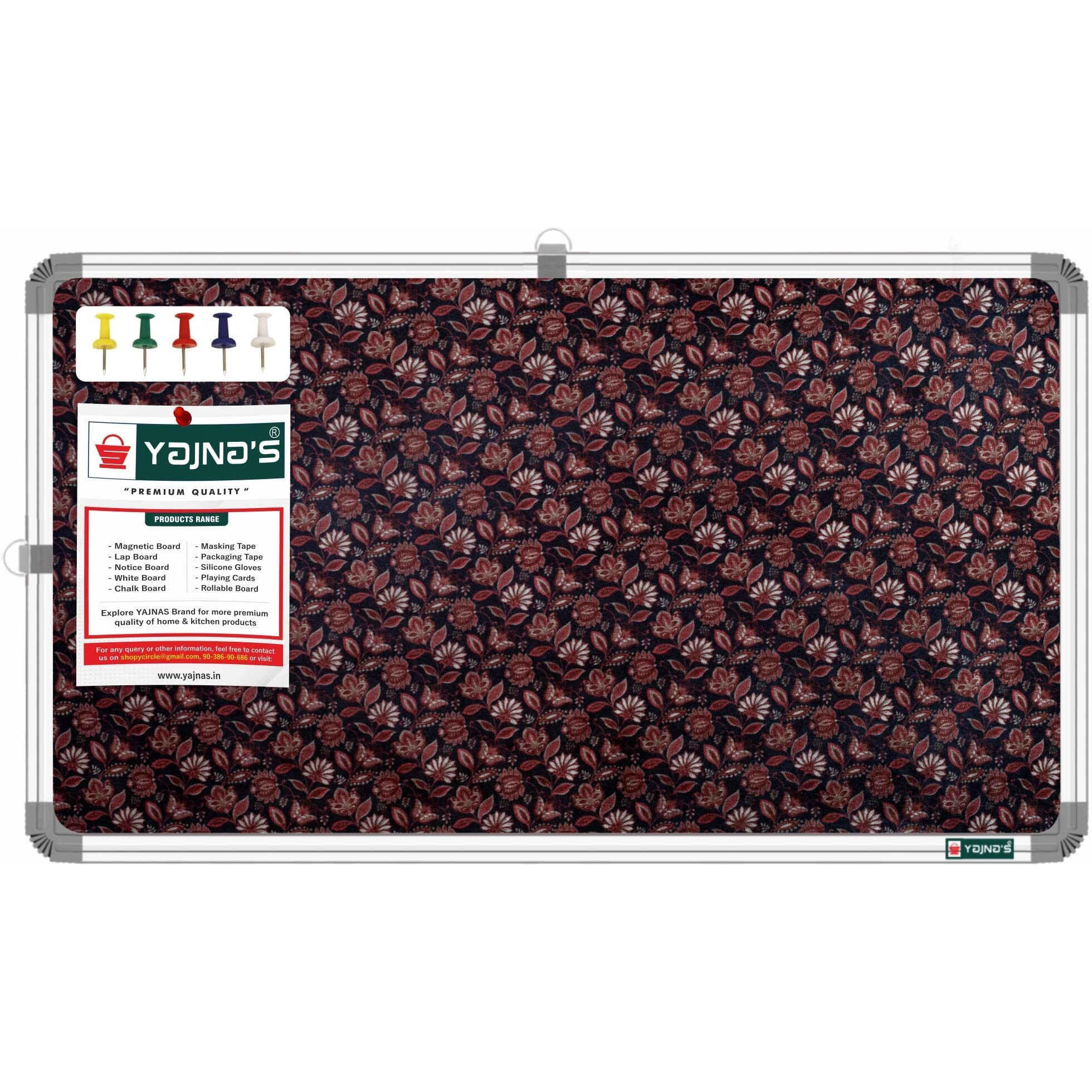 Yajnas 41X28 Cm Premium Material Rosy Red Designed Notice Board/Soft Board/Bulletin Board/Pin-Up Display Board With 50 Pins For Study Room, Office, School & Home Use