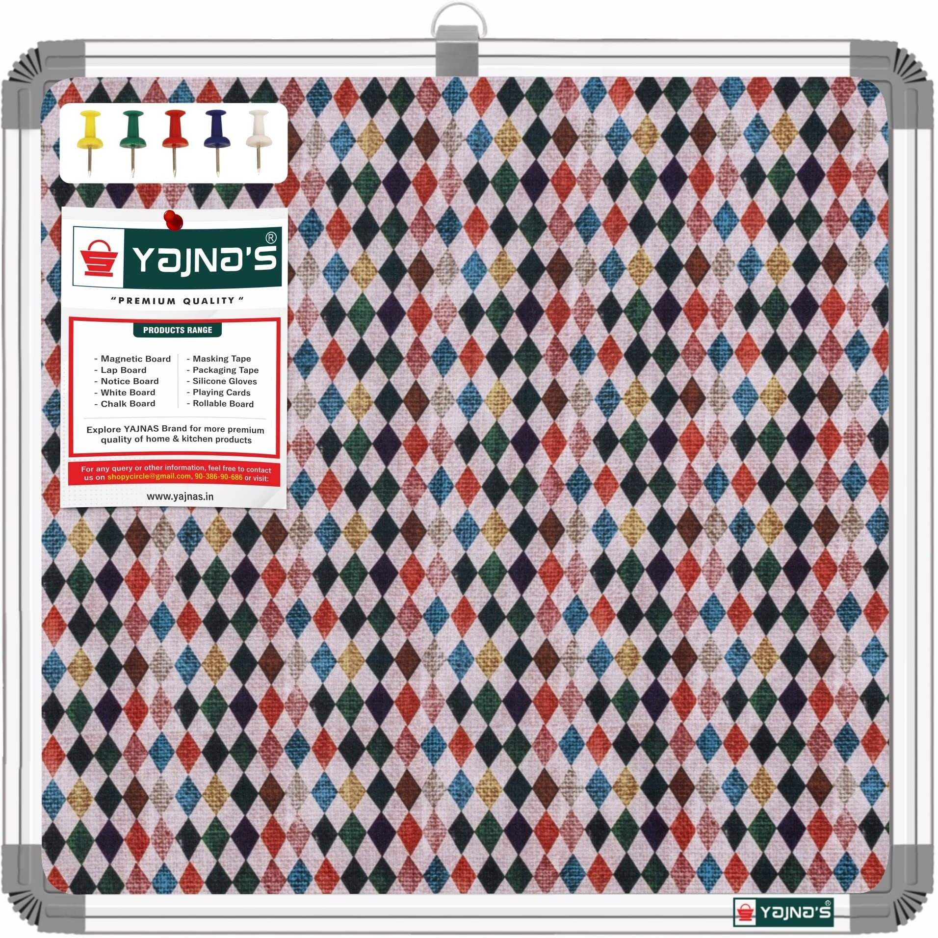 Yajnas 28X28 Cm Premium Material Diamond Dews Designed Notice Board/Soft Board/Bulletin Board/Pin-Up Display Board With 50 Pins For Study Room, Office, School & Home Use