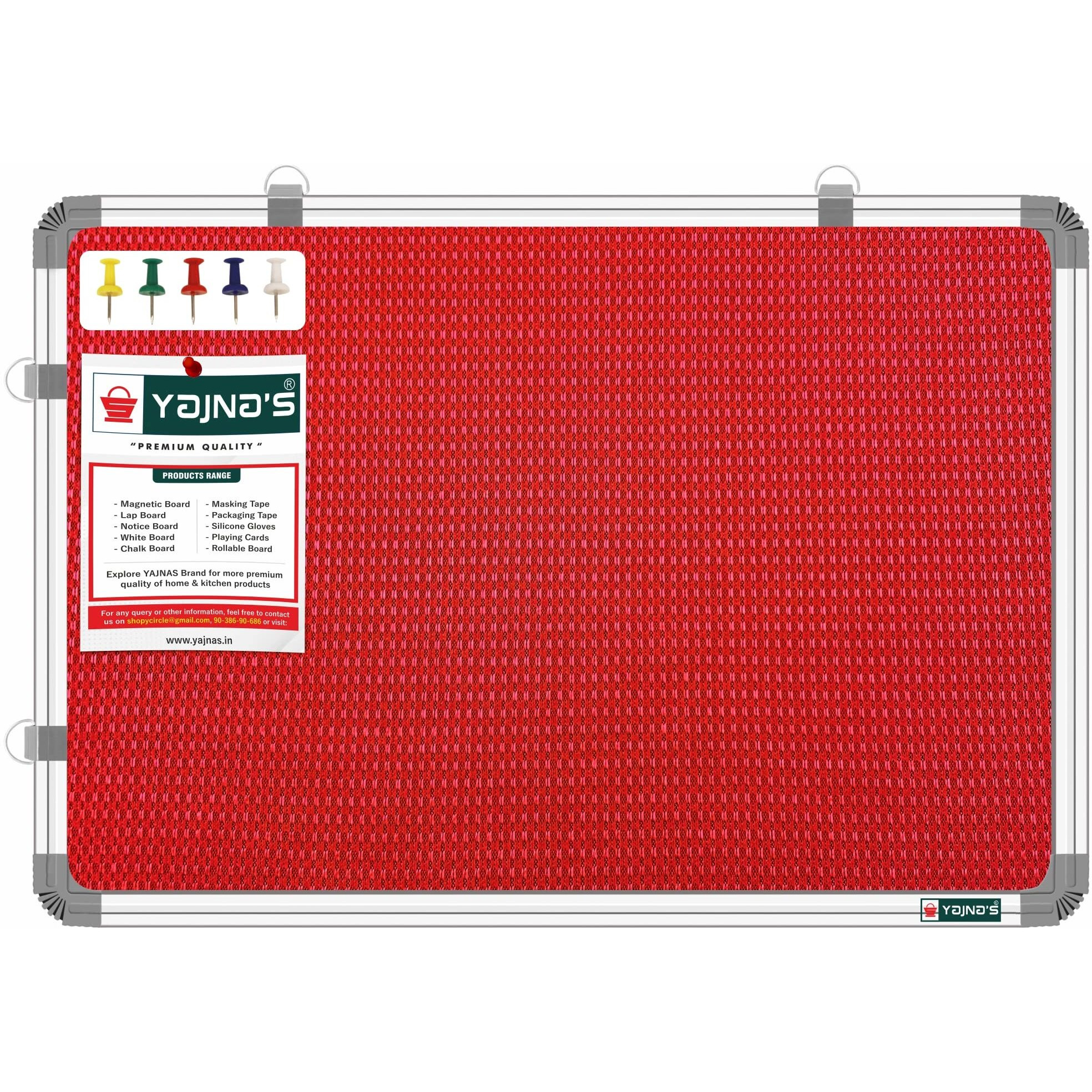 Yajnas 59X41 Cm Premium Material Red Color Notice Board/Soft Board/Bulletin Board/Pin-Up Display Board With 50 Pins For Study Room, Office, School & Home Use