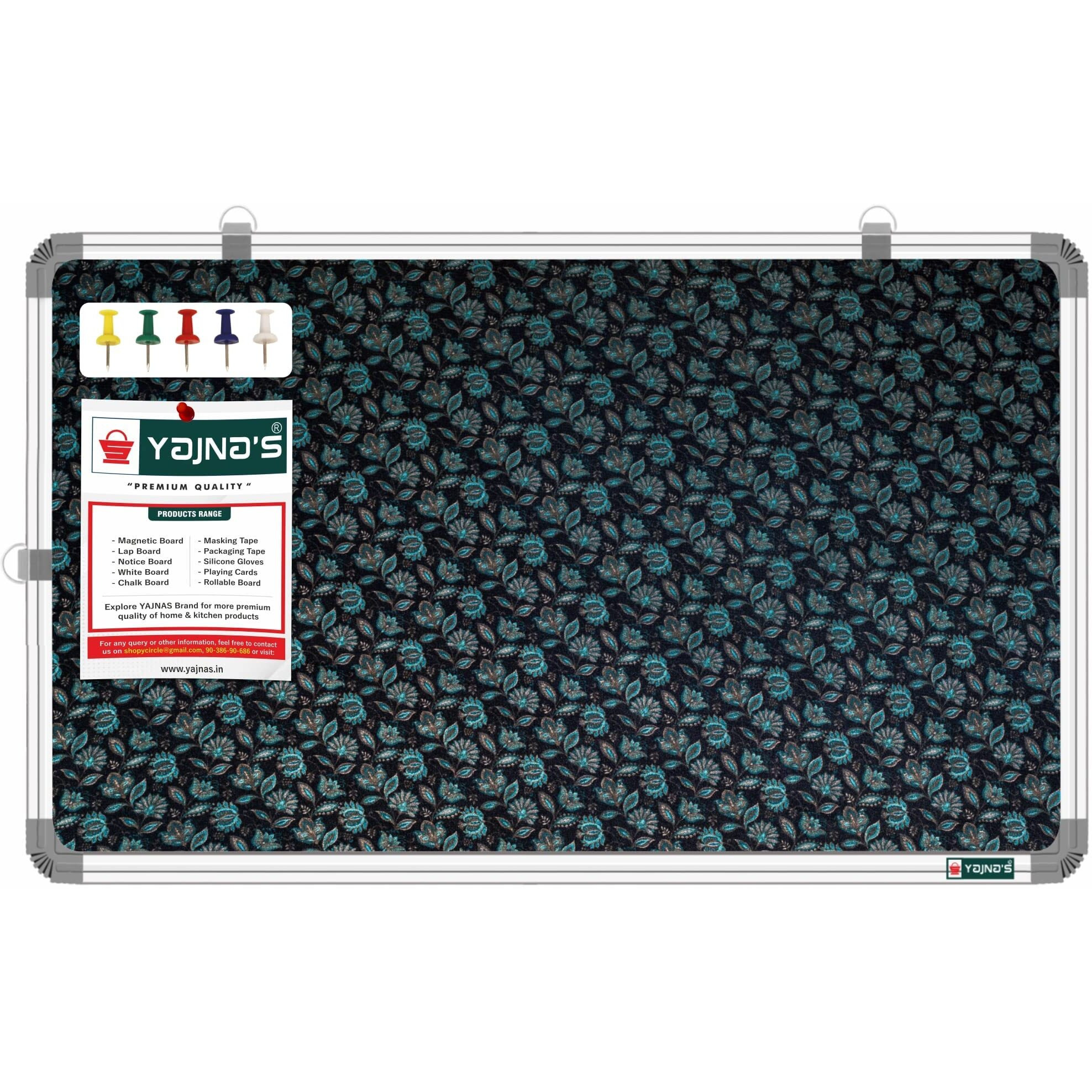 Yajnas 58.5X28 Cm Premium Material Blossom Blue Designed Notice Board/Soft Board/Bulletin Board/Pin-Up Display Board With 50 Pins For Study Room, Office, School & Home Use