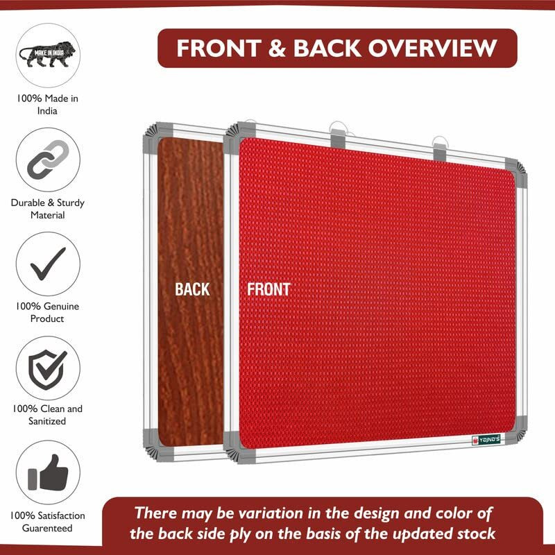 Yajnas 41X41 Cm Premium Material Red Color Notice Board/Soft Board/Bulletin Board/Pin-Up Display Board With 50 Pins For Study Room, Office, School & Home Use