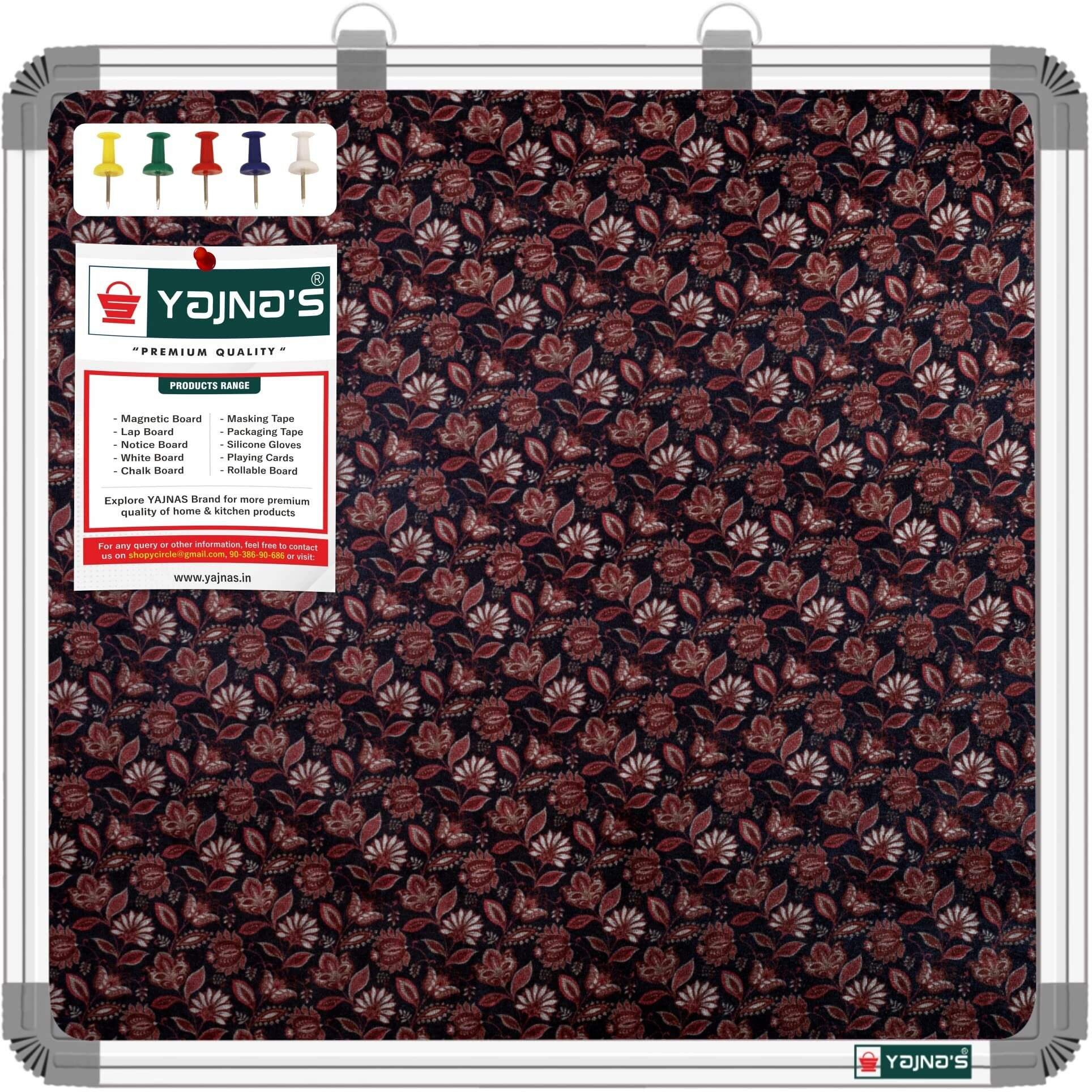 Yajnas 59X59 Cm Premium Material Rosy Red Designed Notice Board/Soft Board/Bulletin Board/Pin-Up Display Board With 50 Pins For Study Room, Office, School & Home Use