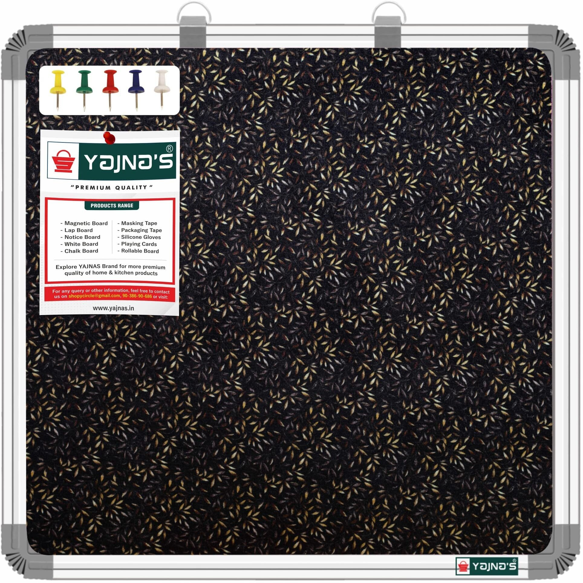Yajnas 41X41 Cm Premium Material Golden Glow Designed Notice Board/Soft Board/Bulletin Board/Pin-Up Display Board With 50 Pins For Study Room, Office, School & Home Use