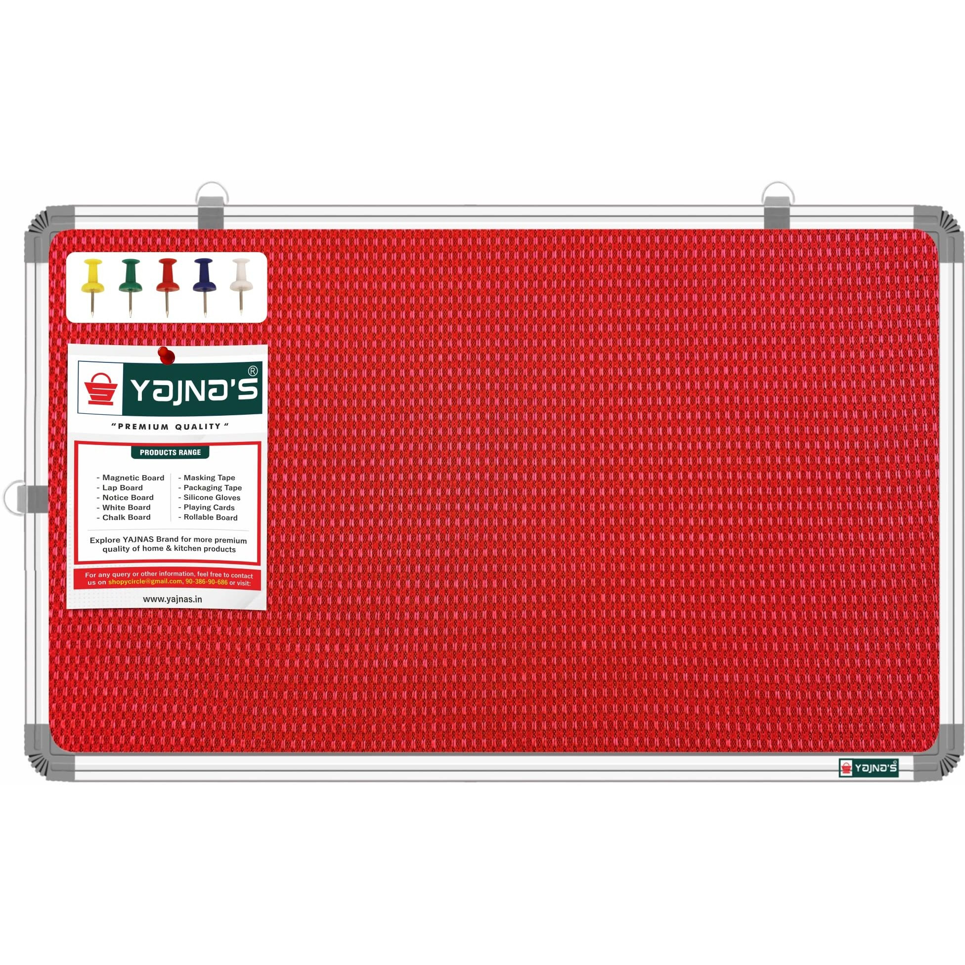 Yajnas 58.5X28 Cm Premium Material Red Color Notice Board/Soft Board/Bulletin Board/Pin-Up Display Board With 50 Pins For Study Room, Office, School & Home Use