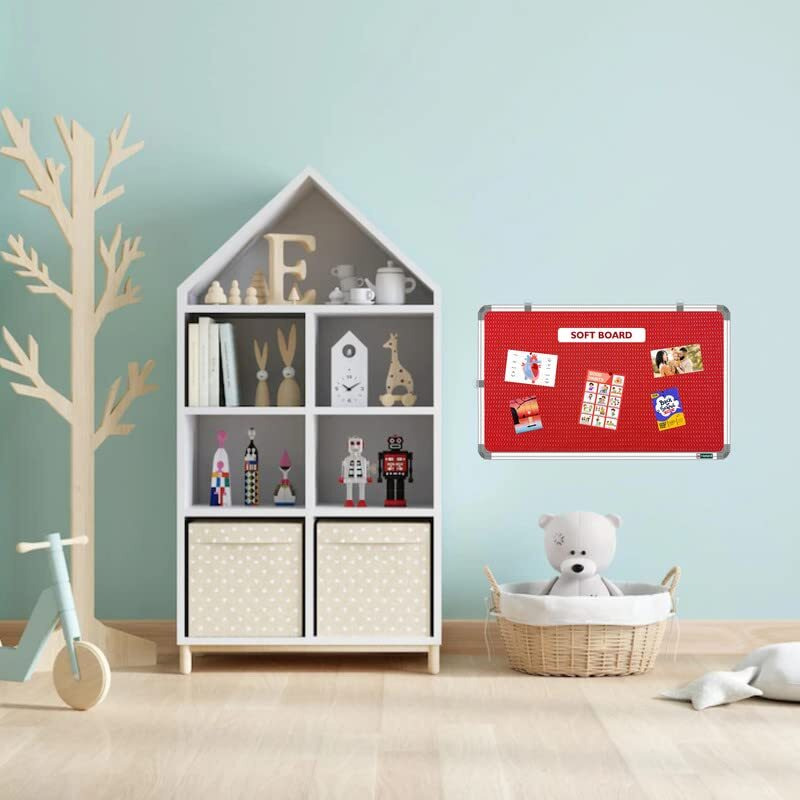 Yajnas 58.5X28 Cm Premium Material Red Color Notice Board/Soft Board/Bulletin Board/Pin-Up Display Board With 50 Pins For Study Room, Office, School & Home Use