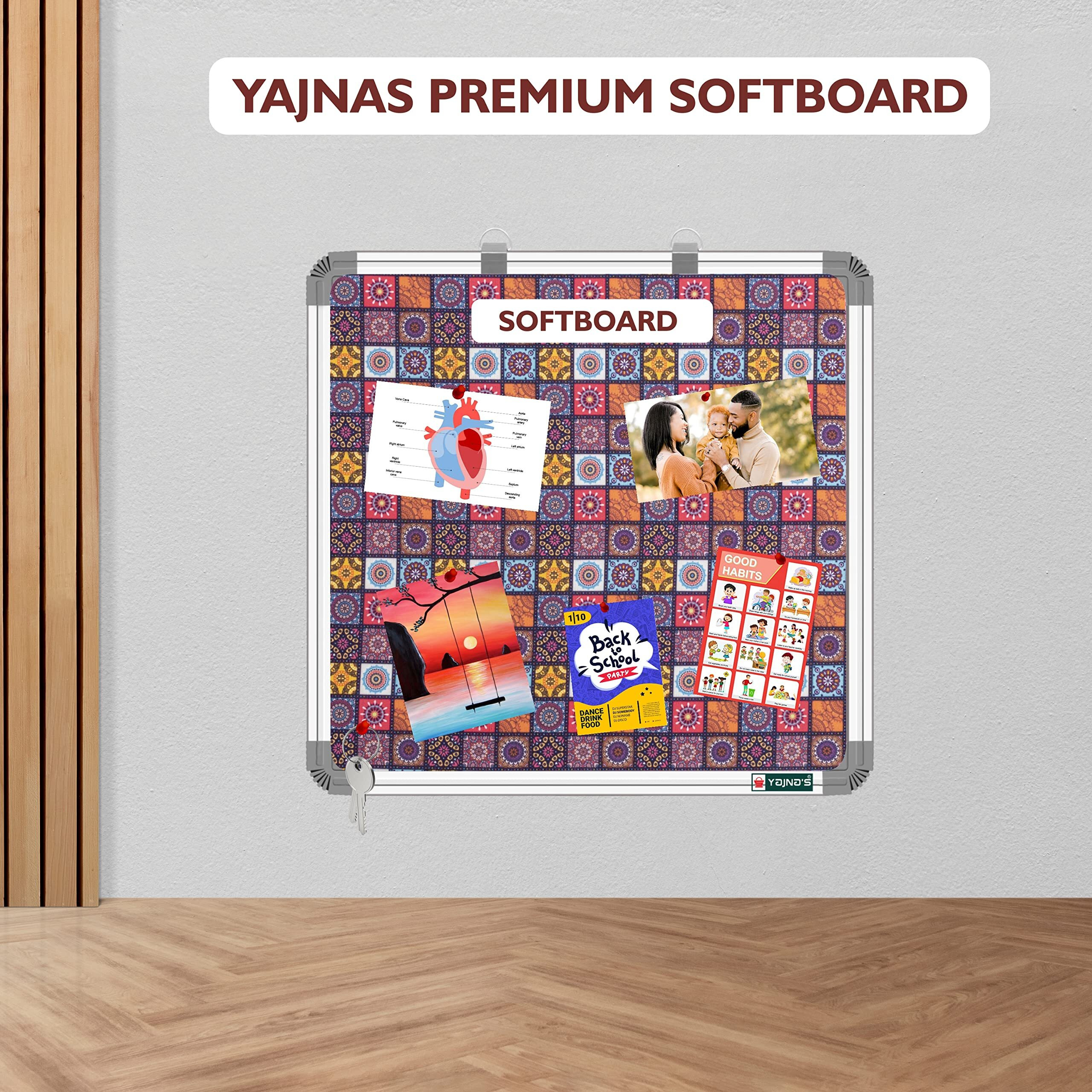 Yajnas 59X59 Cm Premium Material Rainbow Designed Notice Board/Soft Board/Bulletin Board/Pin-Up Display Board With 50 Pins For Study Room, Office, School & Home Use