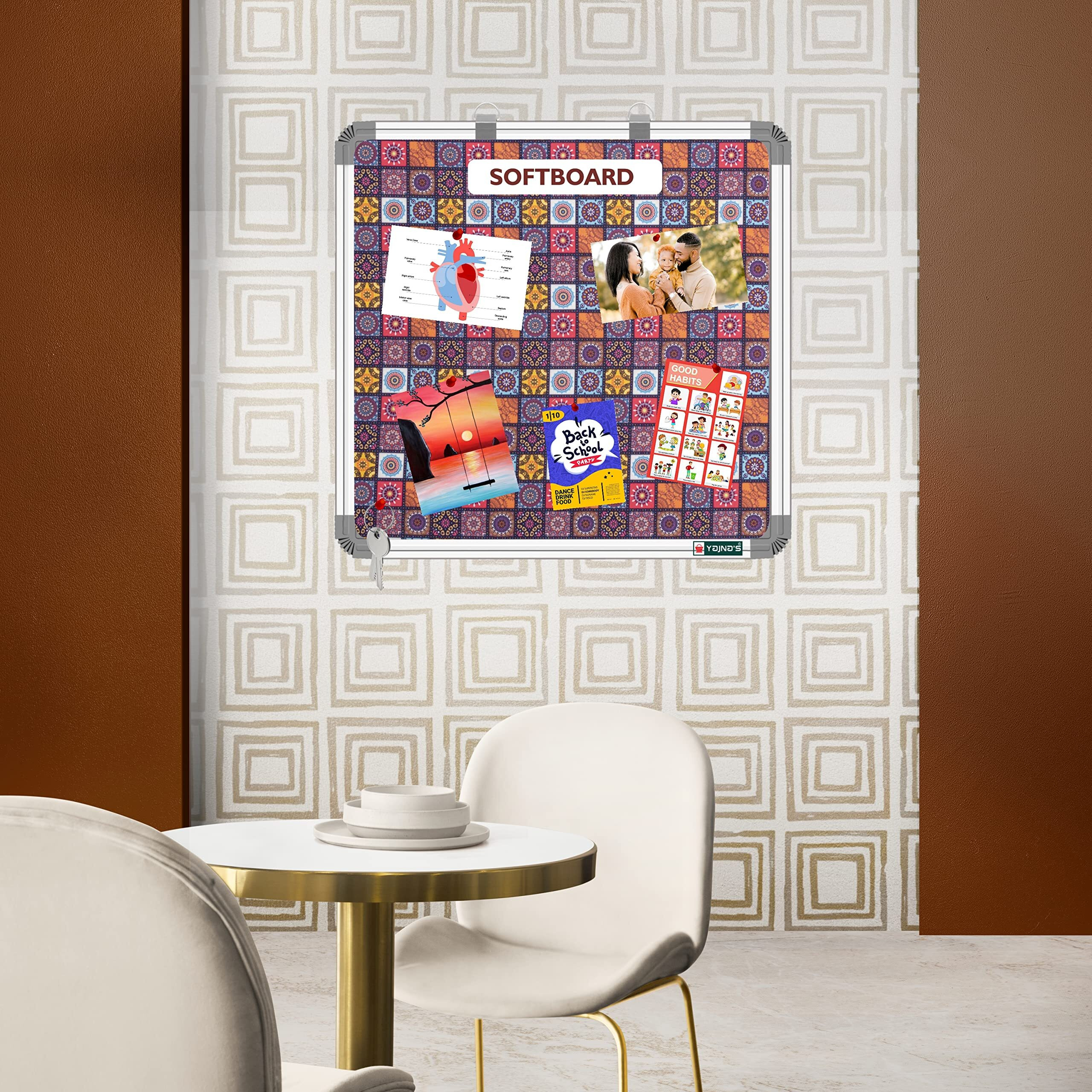 Yajnas 59X59 Cm Premium Material Rainbow Designed Notice Board/Soft Board/Bulletin Board/Pin-Up Display Board With 50 Pins For Study Room, Office, School & Home Use