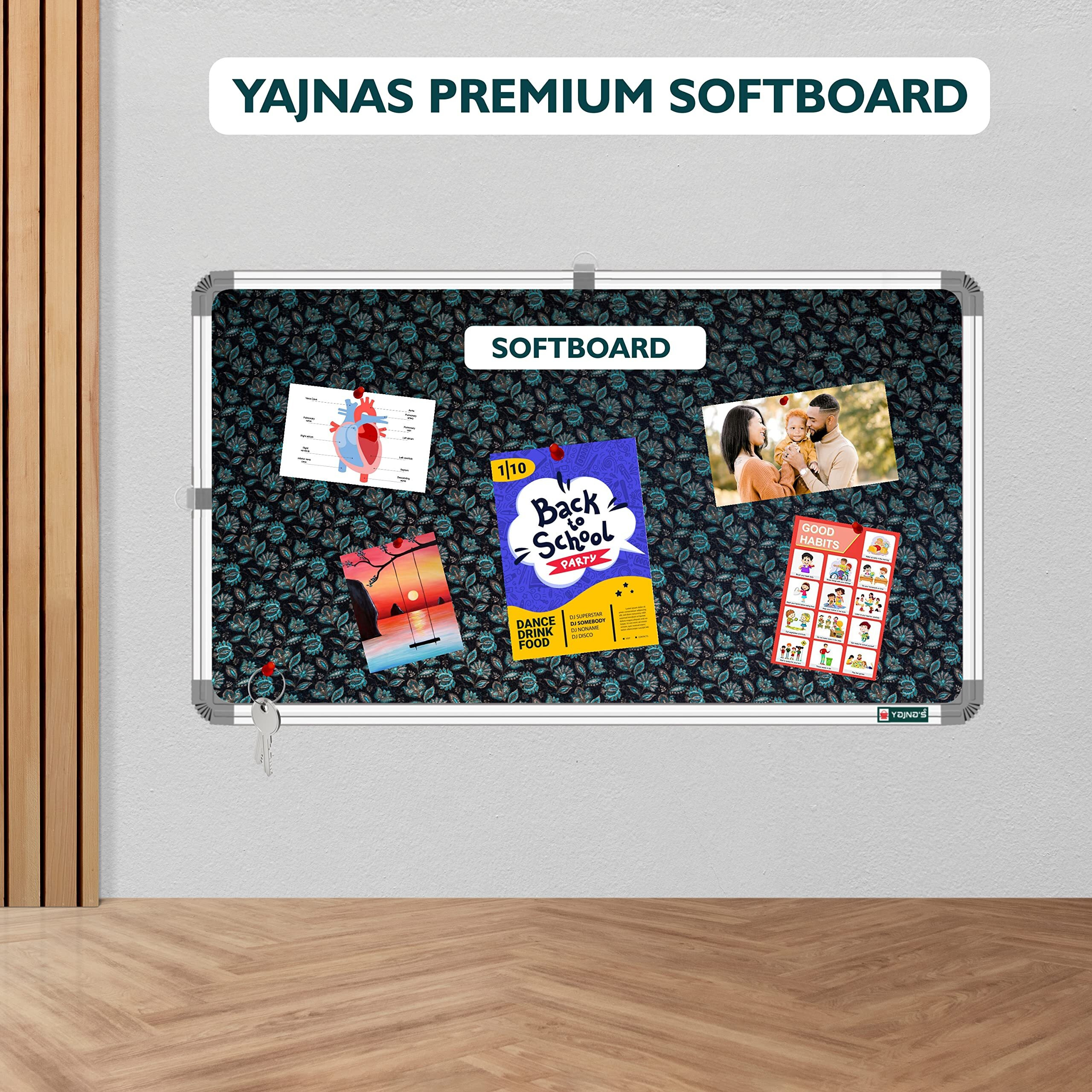 Yajnas 41X28 Cm Premium Material Blossom Blue Designed Notice Board/Soft Board/Bulletin Board/Pin-Up Display Board With 50 Pins For Study Room, Office, School & Home Use