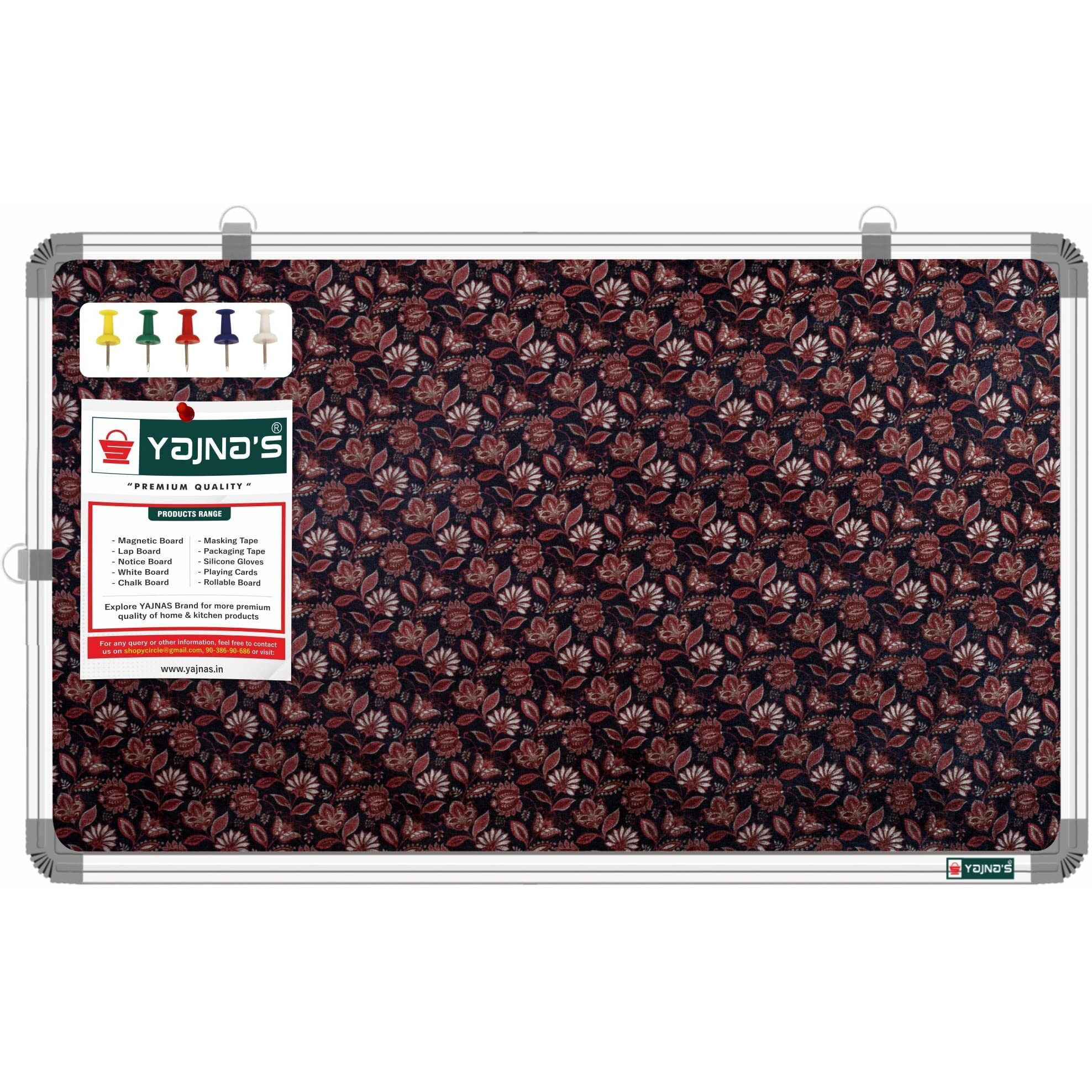 Yajnas 58.5X28 Cm Premium Material Rosy Red Designed Notice Board/Soft Board/Bulletin Board/Pin-Up Display Board With 50 Pins For Study Room, Office, School & Home Use