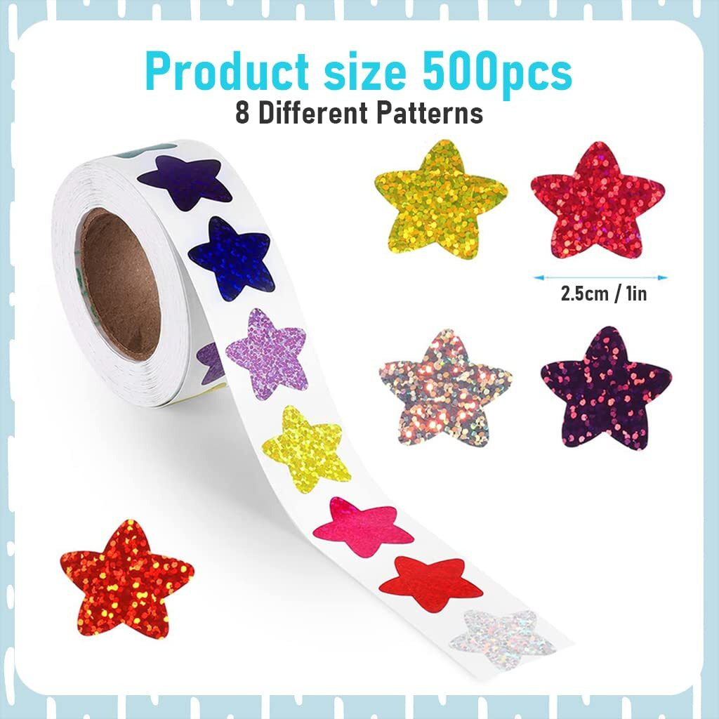 Hasthip Paper 500Pcs Glitter Star Stickers, 1 Inch/2.54Cm Self Adhesive Small Star Stickers For Reward Charts, Incentive Stickers Sparkly Star Stickers For Kids Teachers School Office (8 Colors)