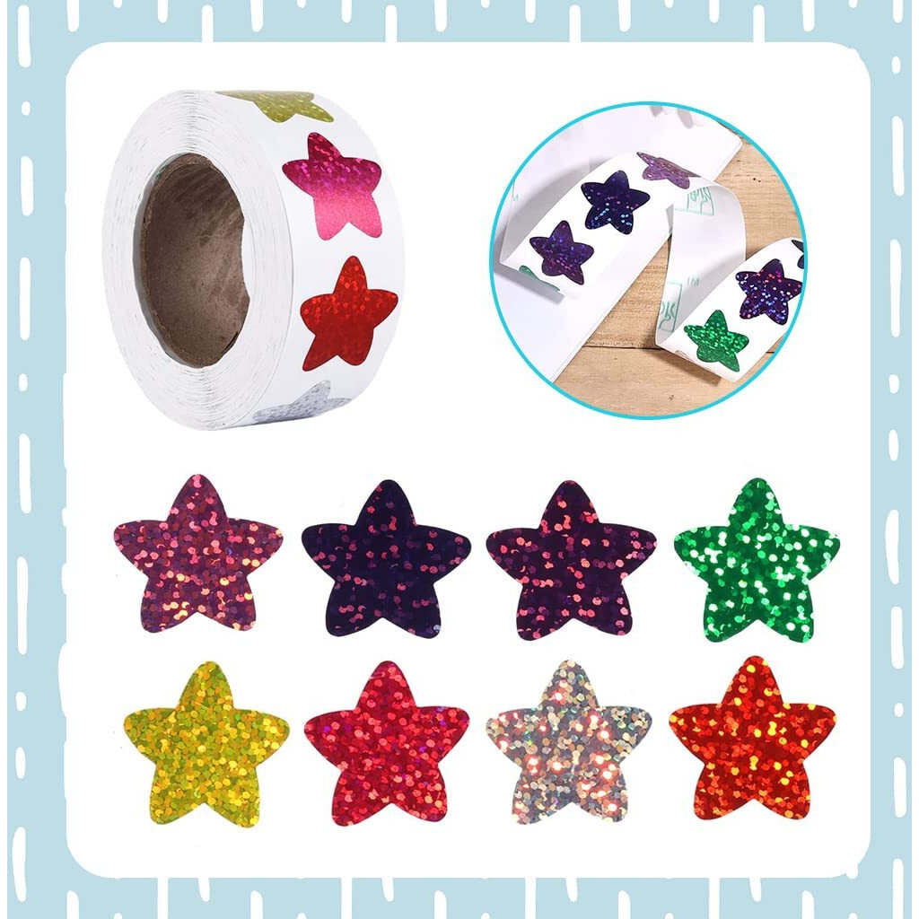 Hasthip Paper 500Pcs Glitter Star Stickers, 1 Inch/2.54Cm Self Adhesive Small Star Stickers For Reward Charts, Incentive Stickers Sparkly Star Stickers For Kids Teachers School Office (8 Colors)