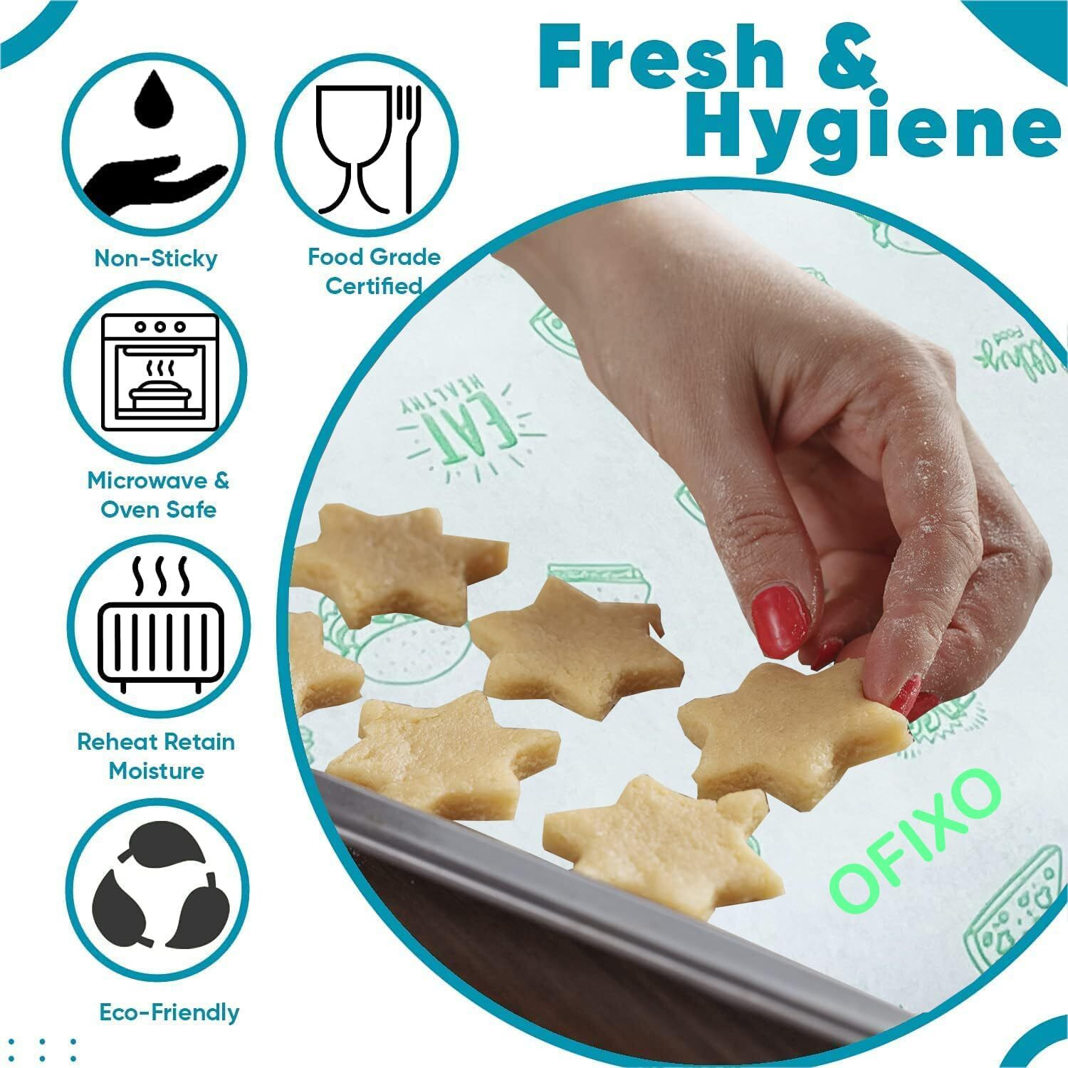 Ofixo Food Wrapping Paper Roll - Premium Non-Stick Butter Wrapping Paper. Food Wrapping Paper, Re-Heatable Non Stick Paper, Parchment Paper (50 Meter)
