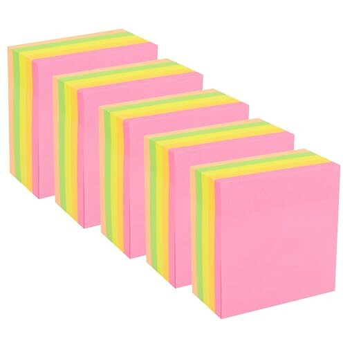 Glun 400Pcs Super Sticky Note Pad, Plain Notes For Lists And Longer Notes, 2 Times Sticking Power In Bright Neon Colors Size 3X3 Inch (5)