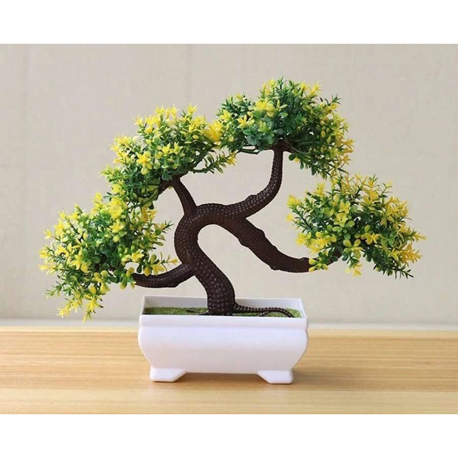 Satyam Kraft 1 Pc Artificial Bonsai Flower Tree With Designer Pot For Home Decor,Artificial Plant Bonsai Fake Tree, Living Room Table Plants And Craft Items(Pack Of 1)(Yellow)