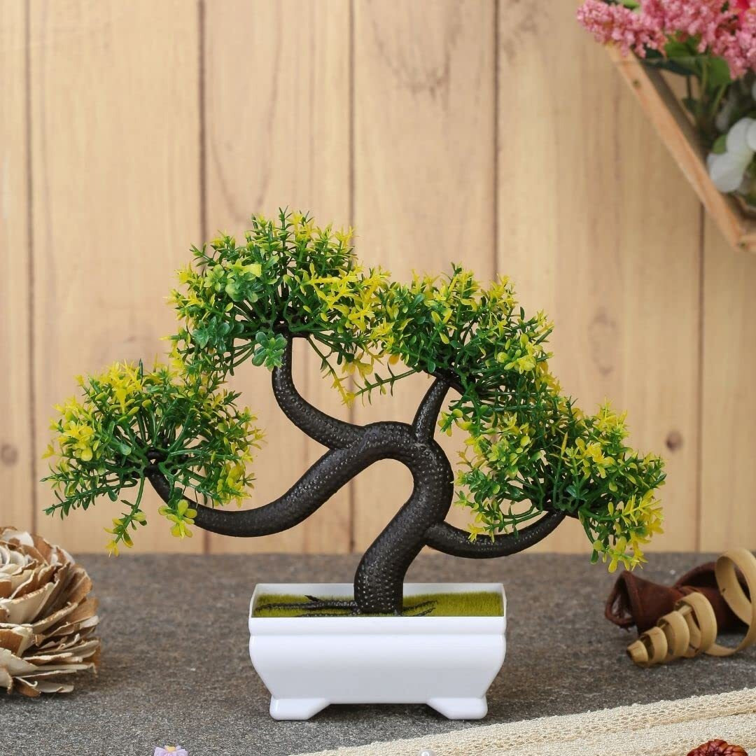 Satyam Kraft 1 Pc Artificial Bonsai Flower Tree With Designer Pot For Home Decor,Artificial Plant Bonsai Fake Tree, Living Room Table Plants And Craft Items(Pack Of 1)(Yellow)