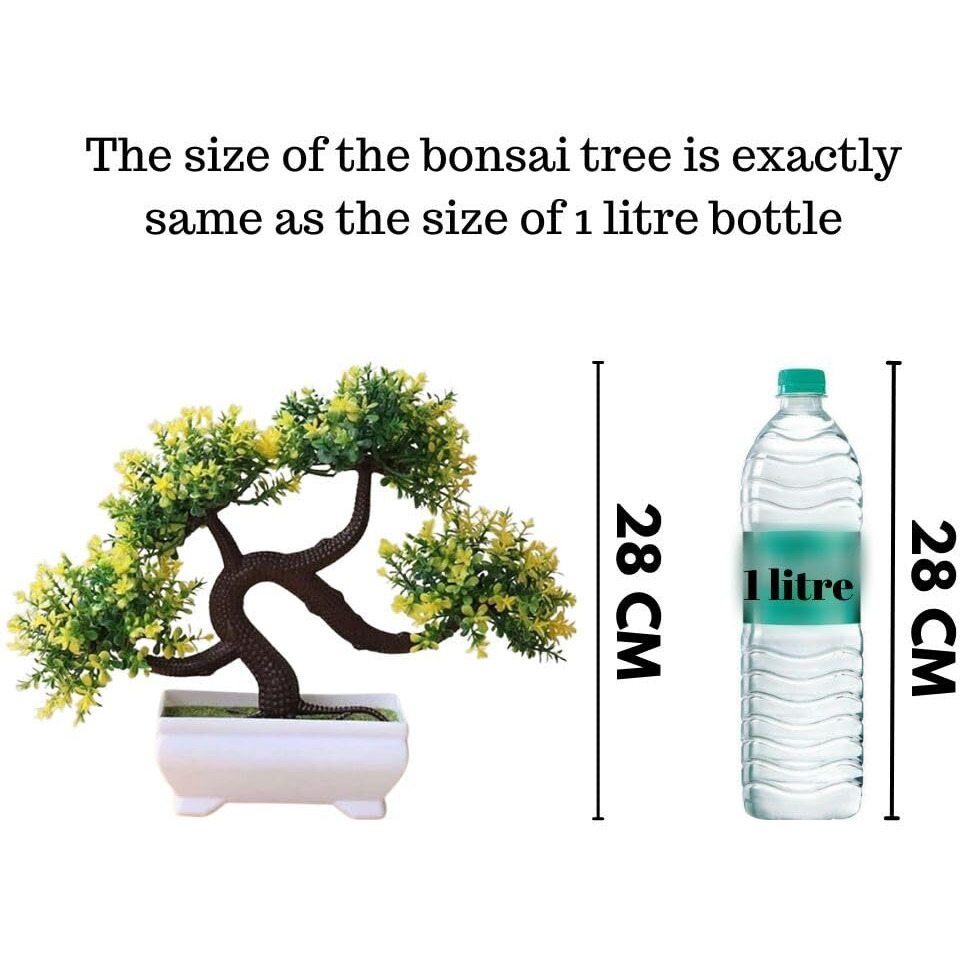Satyam Kraft 1 Pc Artificial Bonsai Flower Tree With Designer Pot For Home Decor,Artificial Plant Bonsai Fake Tree, Living Room Table Plants And Craft Items(Pack Of 1)(Yellow)
