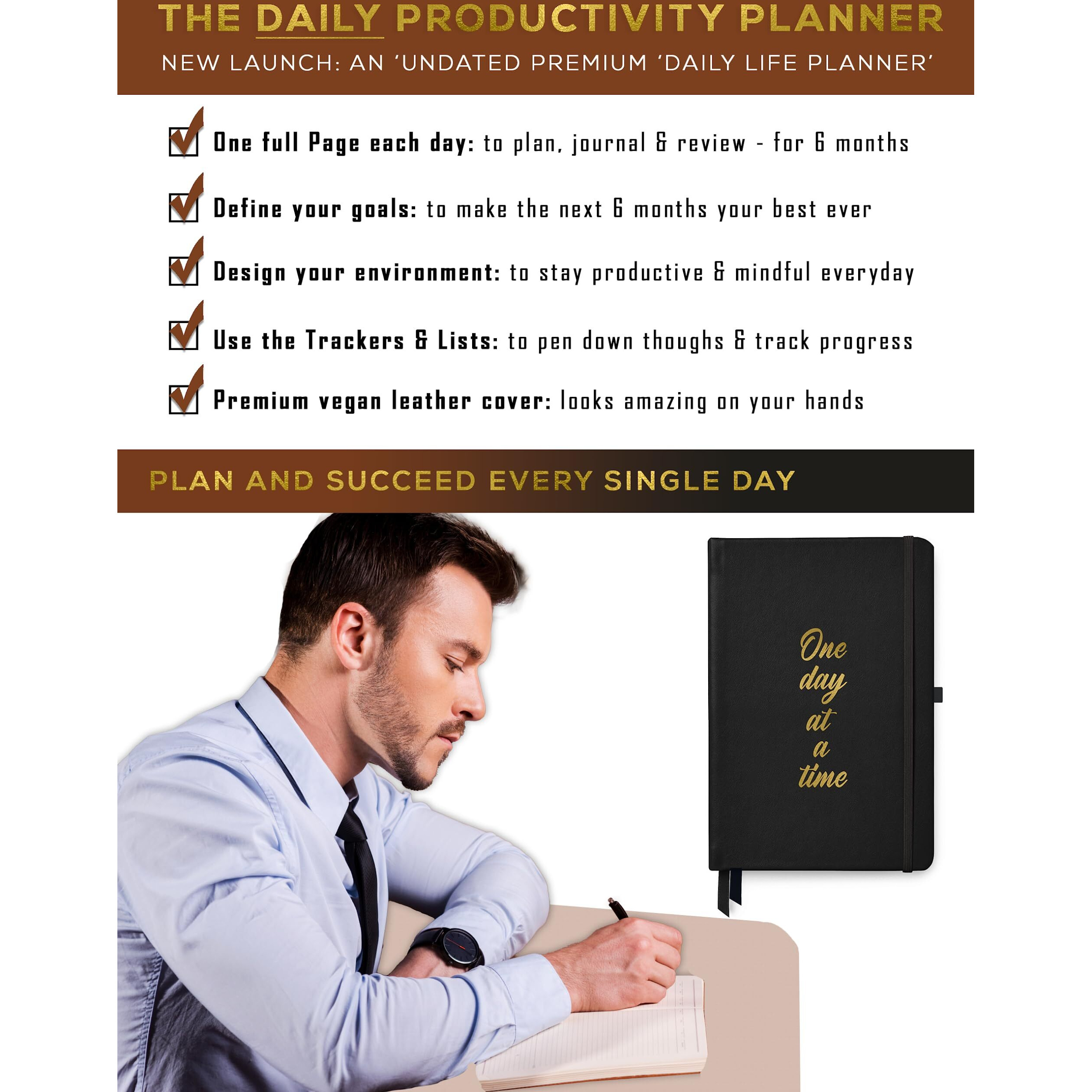 Tinychange Daily Productivity Planner | Undated Page-A-Day For 6 Months | Tasks Diary & Mindfulness Organizer | To-Do List & Appointment Schedule | Hardcover A5 Size | Free 400 Stickers
