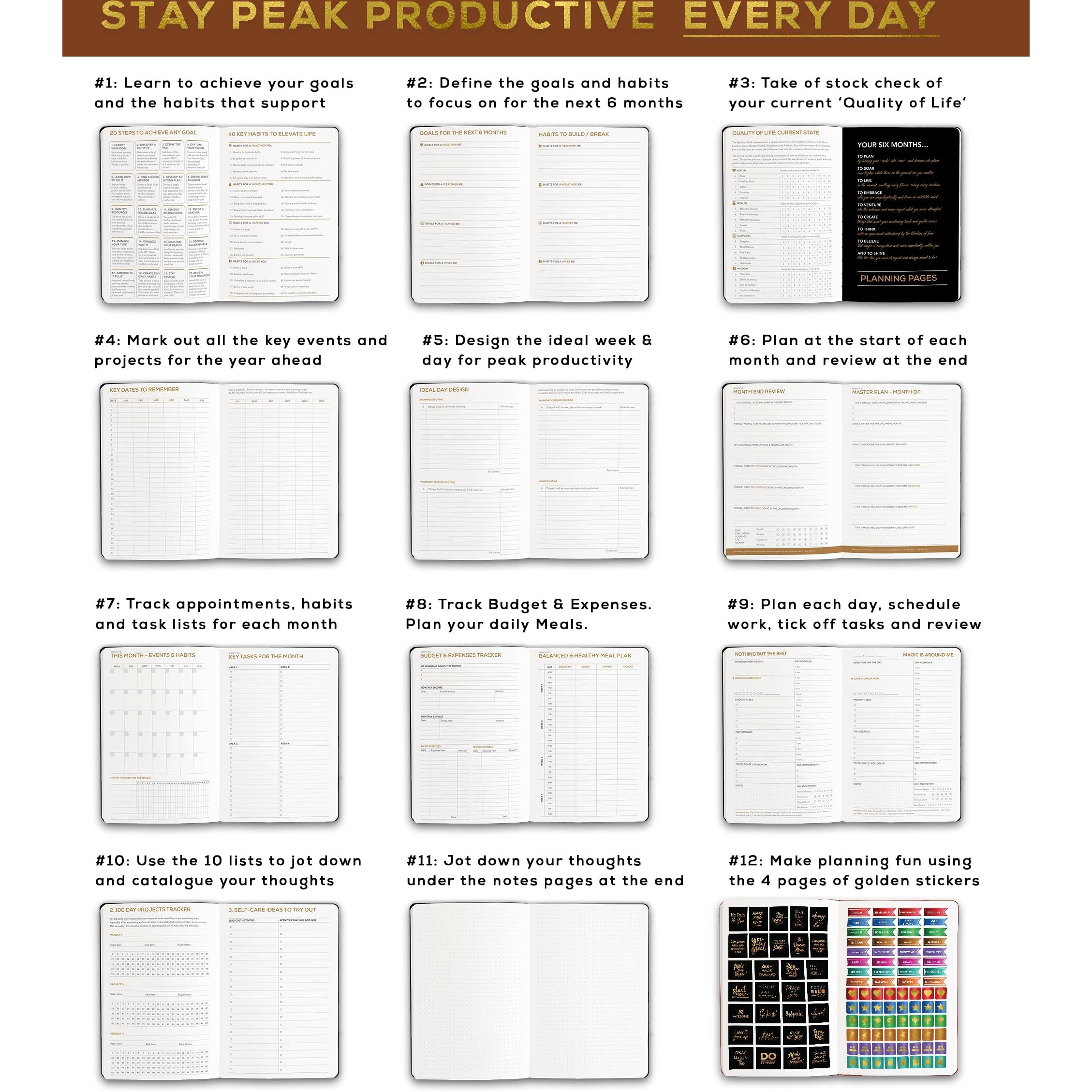 Tinychange Daily Productivity Planner | Undated Page-A-Day For 6 Months | Tasks Diary & Mindfulness Organizer | To-Do List & Appointment Schedule | Hardcover A5 Size | Free 400 Stickers