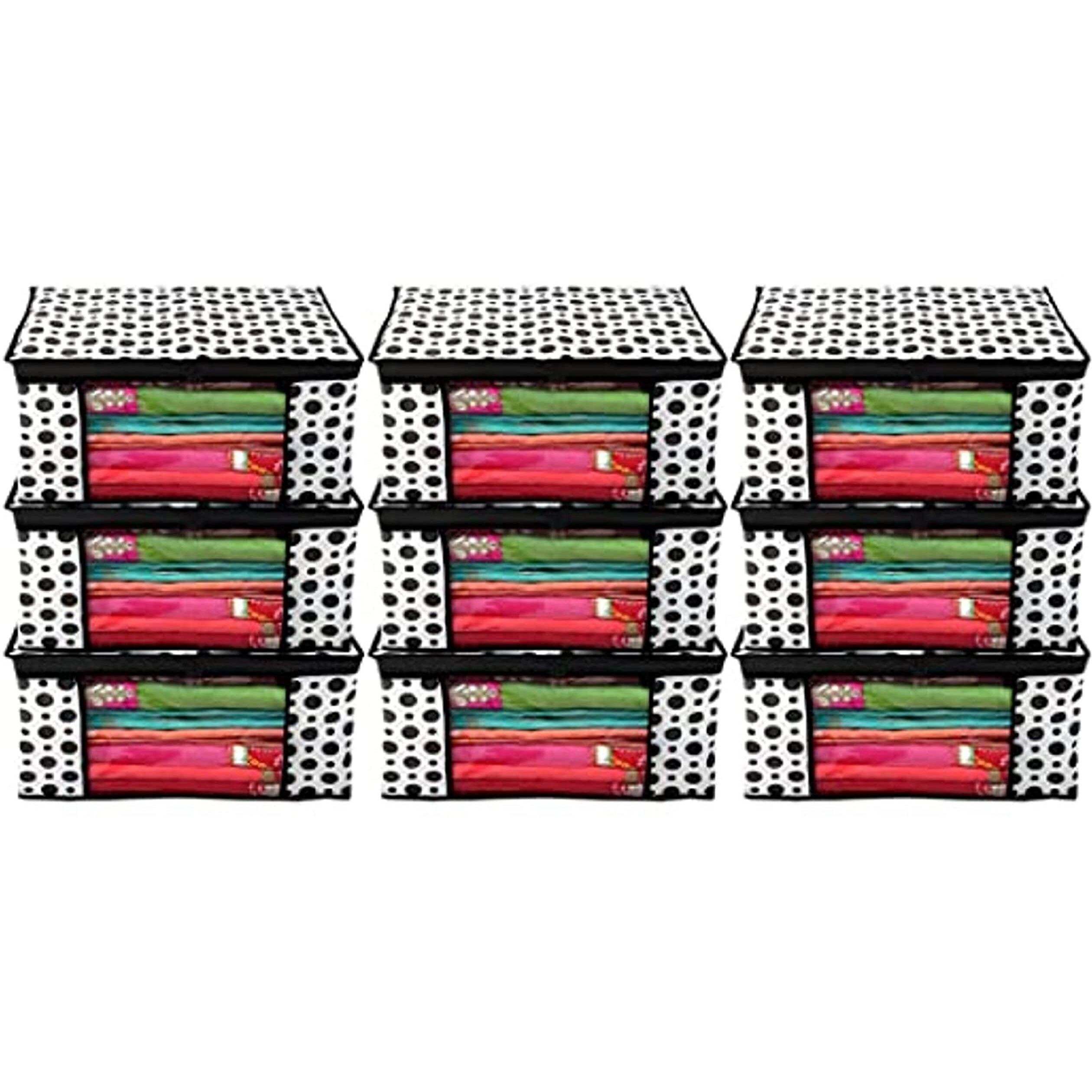 Acnos Premium Brand Metalic Black Design Chain White 9 Piece Non Woven Large Size Saree Cloth Cover Set Pack Of 9 Black And White
