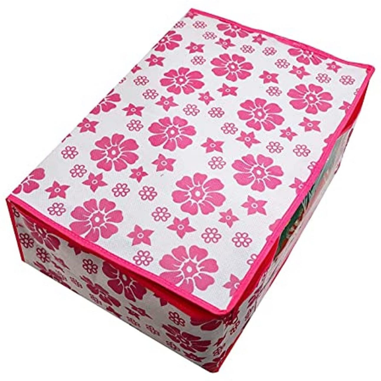 Acnos Premium Brand Metalic Pink Chain Flower Design 8 Piece Non Woven Large Size Saree Cloth Cover Set Pack Of 8 Pink And White