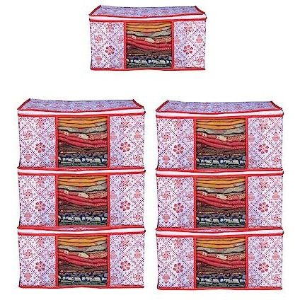 Acnos Premium Metalic Red Design White Chain 7 Piece Non Woven Large Size Cloth Cover Set Pack Of 7
